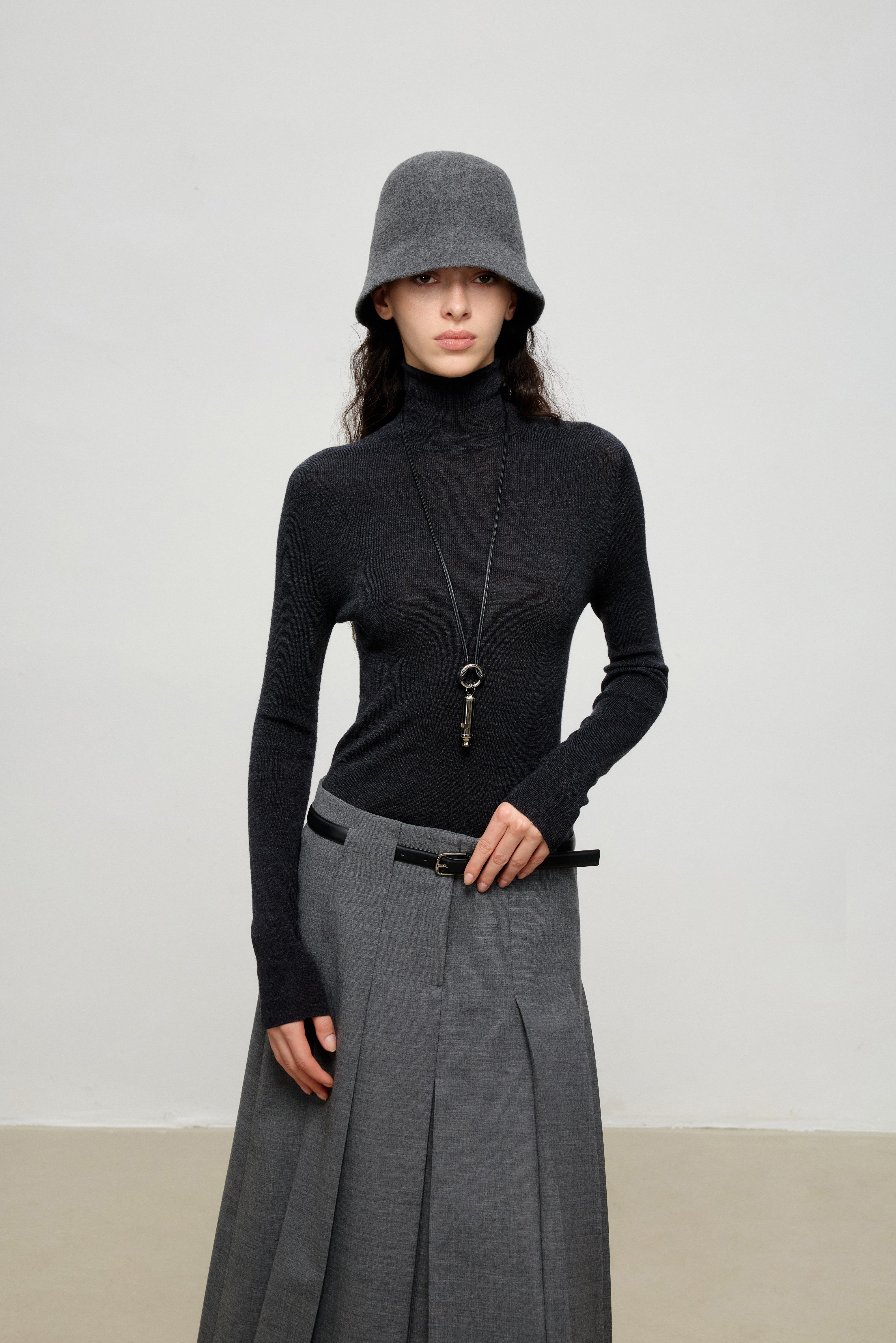 Lightweight Merino Wool & Cashmere Turtleneck Base Layer Knit Top
