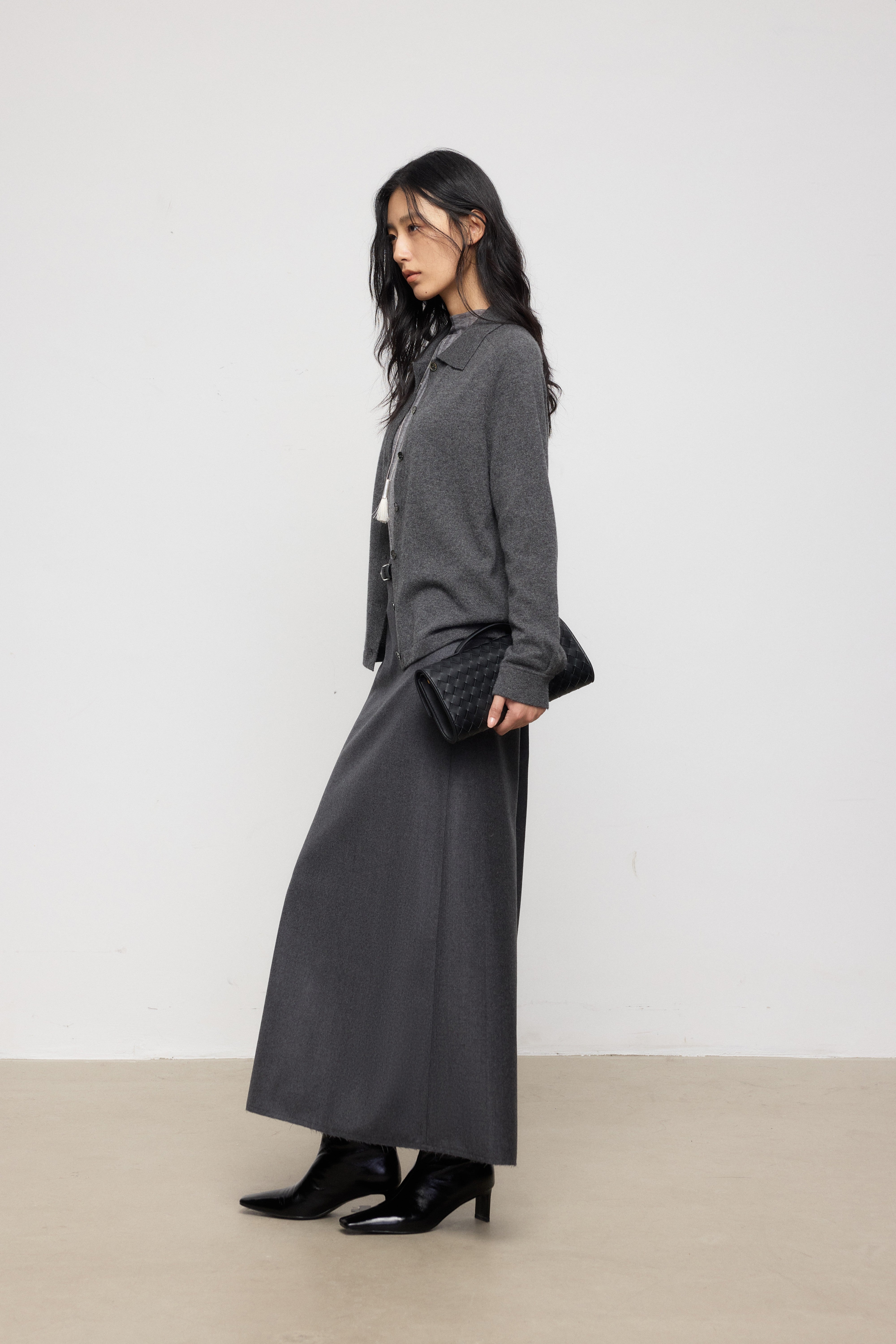 Classic Pure Cashmere Collared Knit Cardigan