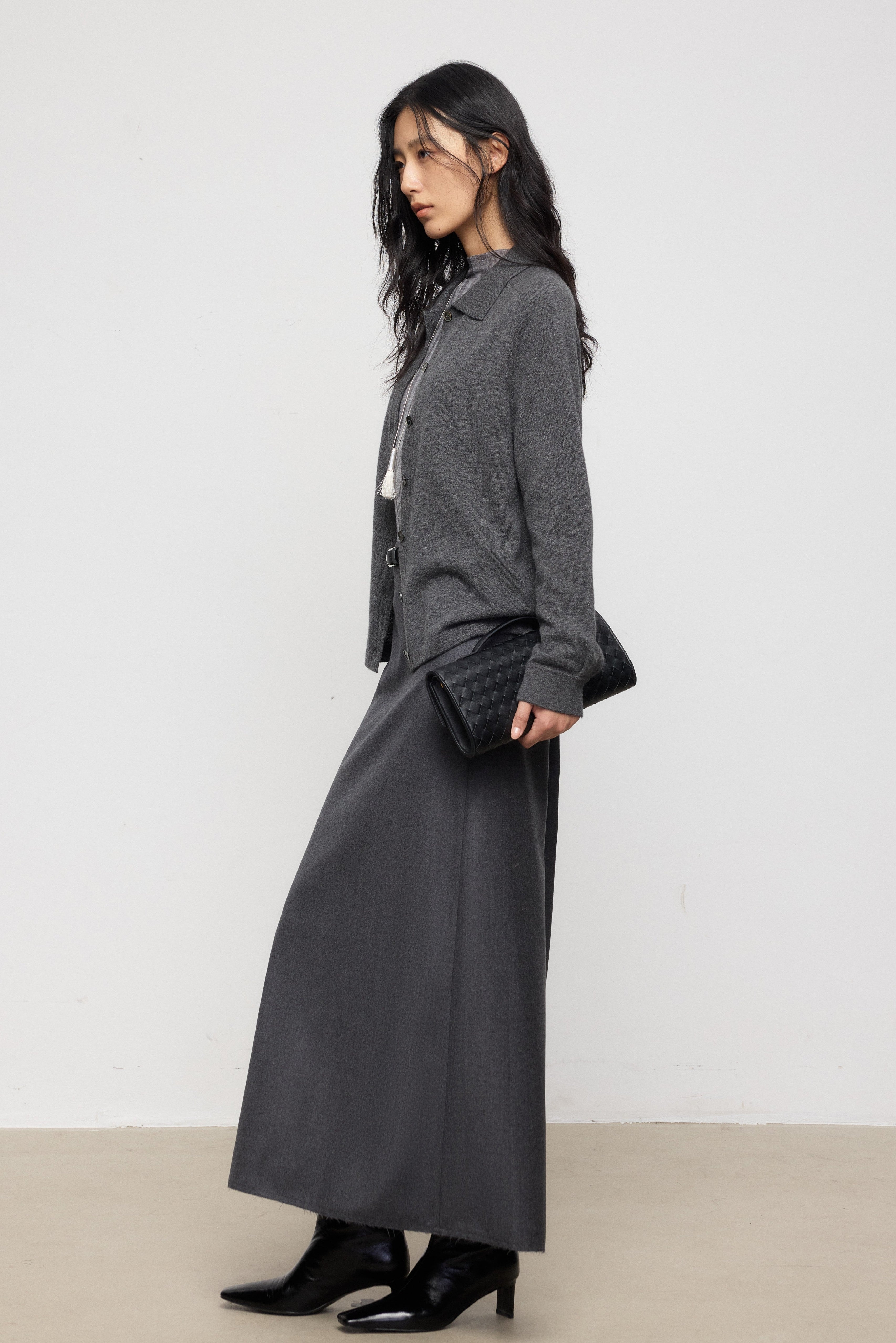 Classic Pure Cashmere Collared Knit Cardigan