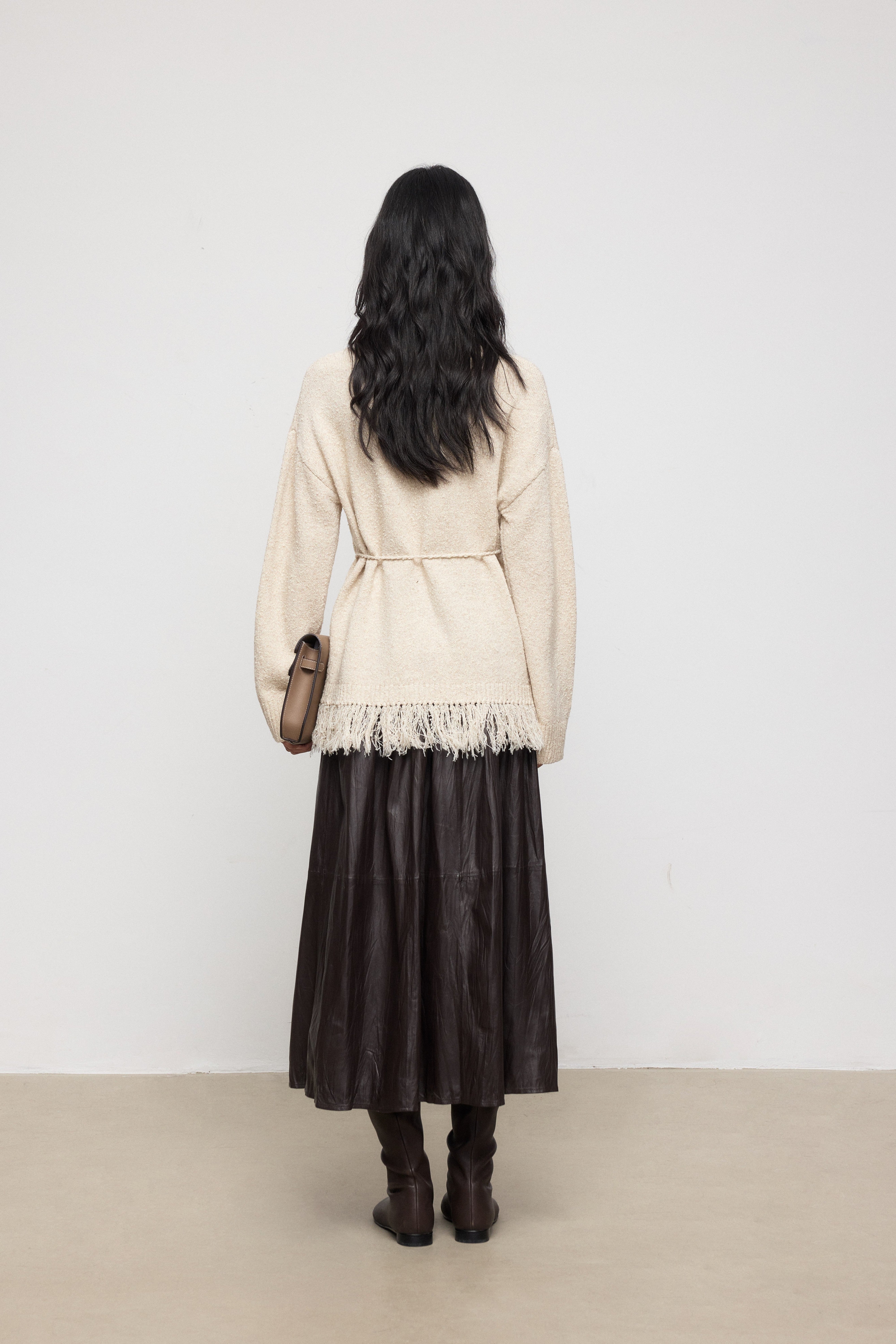 Pleated Leather Midi Skirt