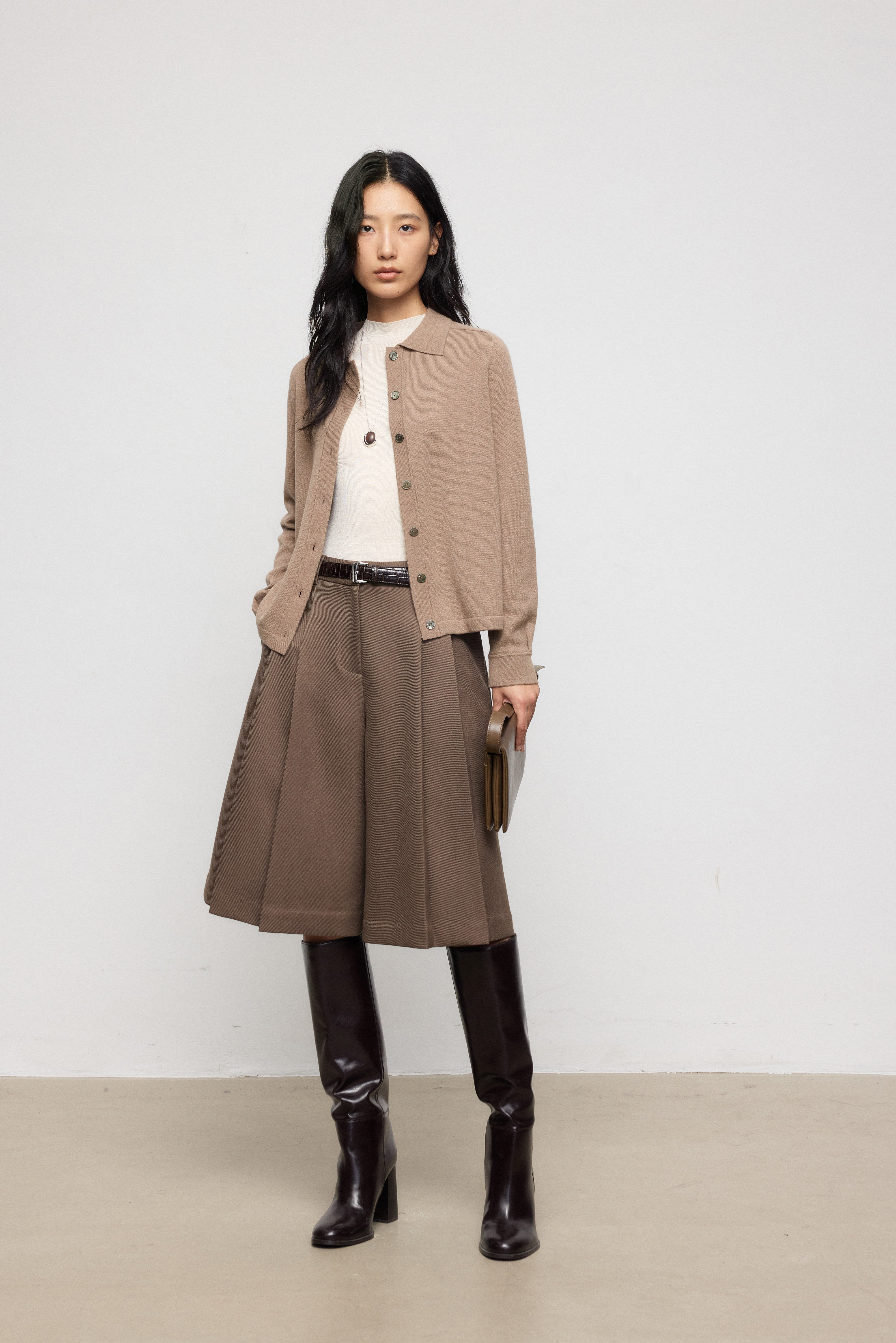 Classic Pure Cashmere Collared Knit Cardigan