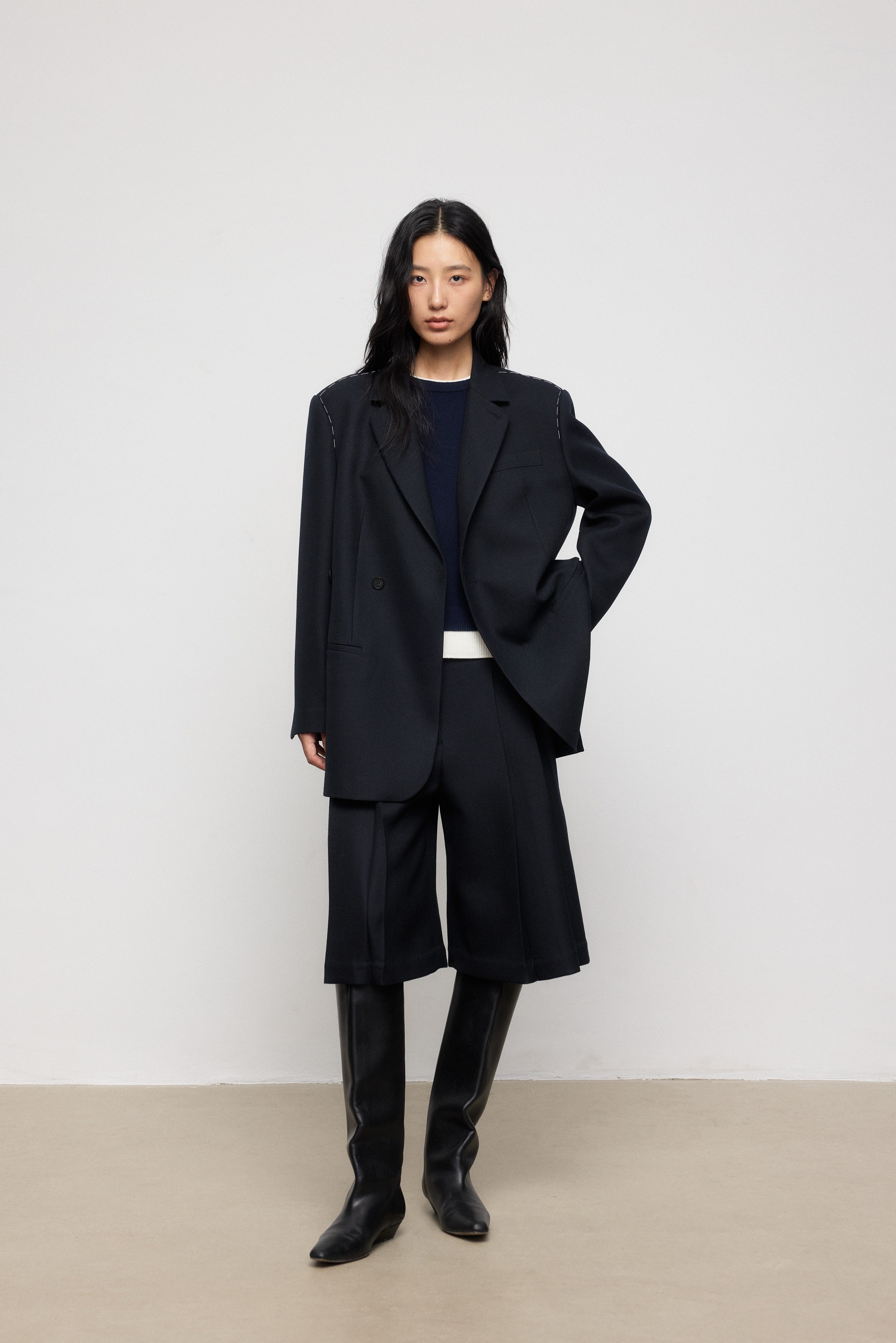 Wool-Blend Relaxed Tailored Blazer
