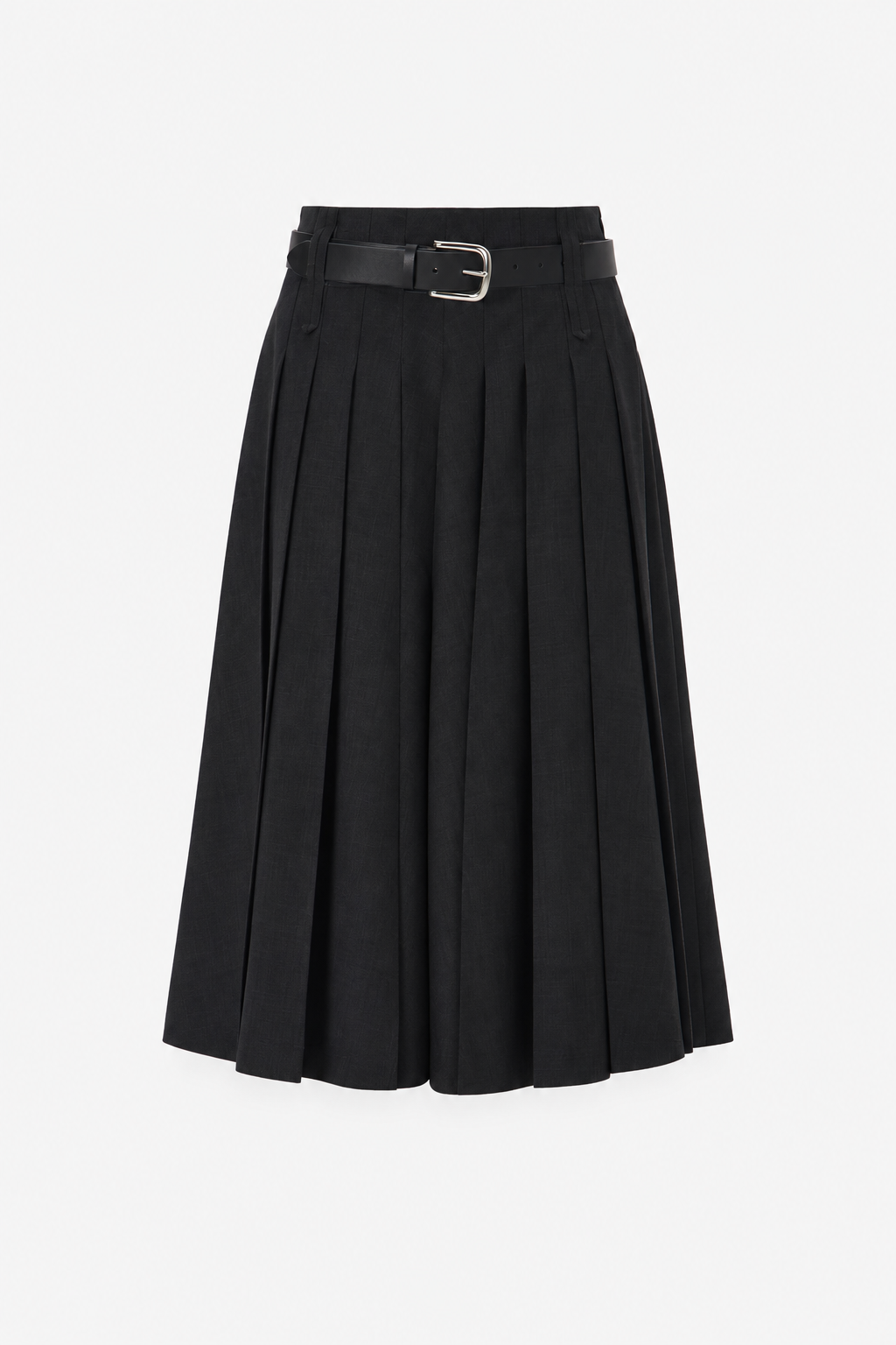 Tailored Pleated Wool Skirt with Belt