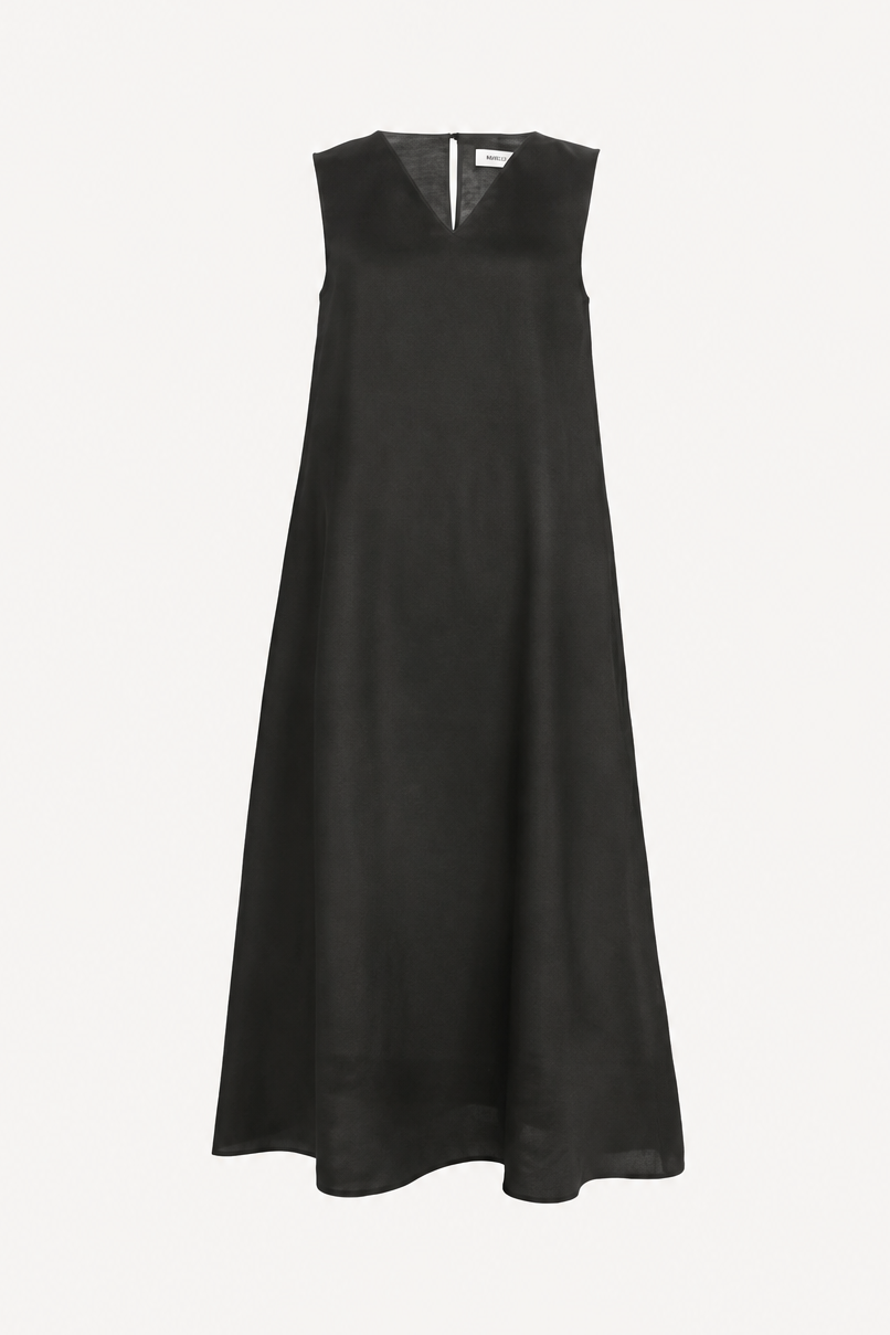 French Linen Sleeveless V Neck Midi Dress