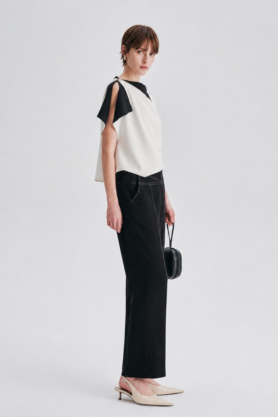 Asymmetric Collar Draped Blouse Top