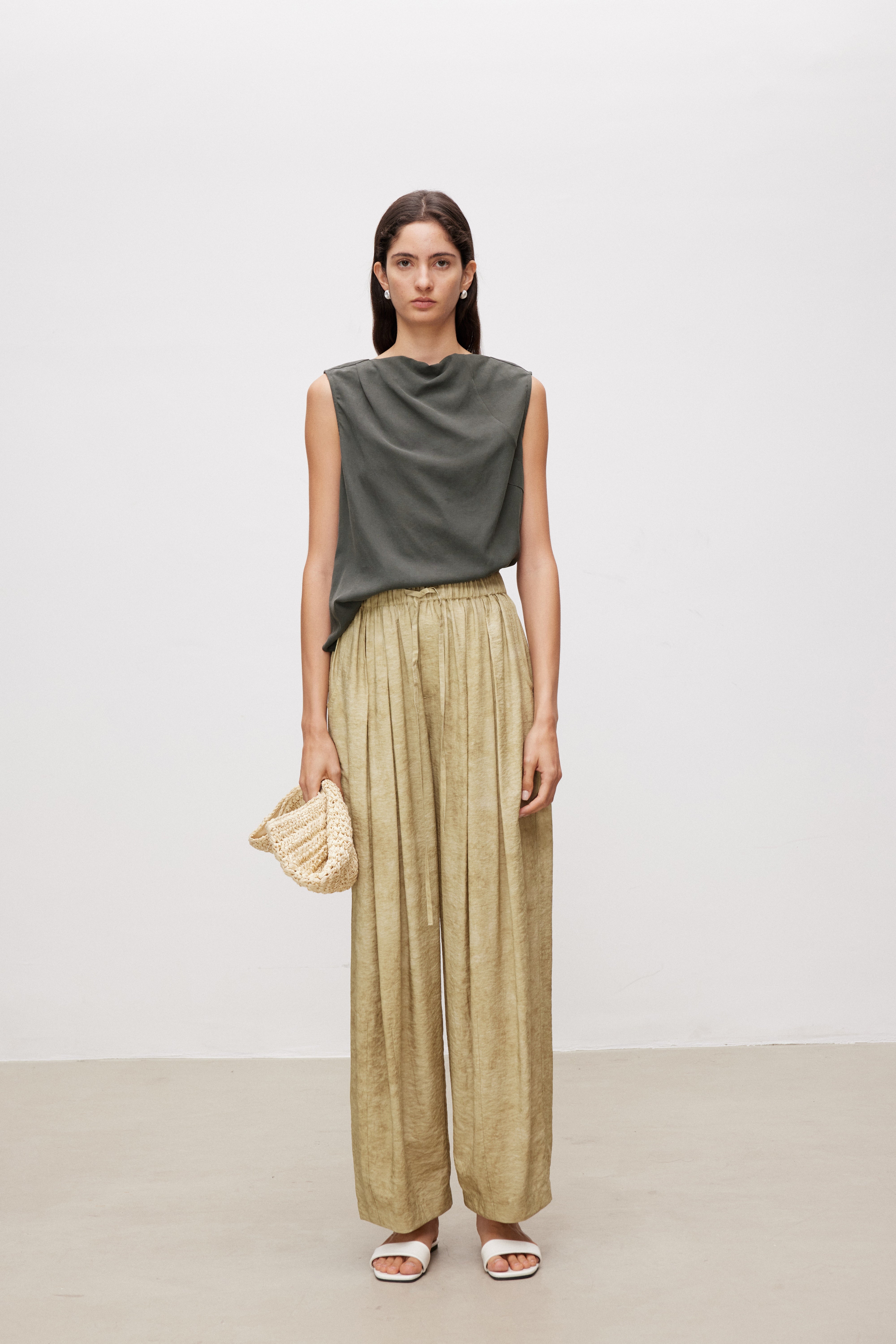 Lyocell Linen Blend Draped Sleeveless Top