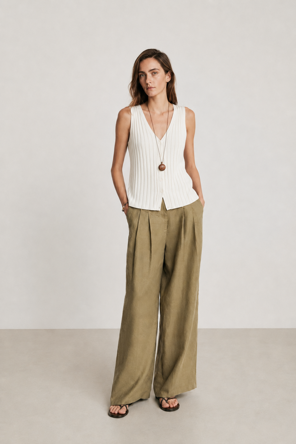 Linen Pleated Wide Pants