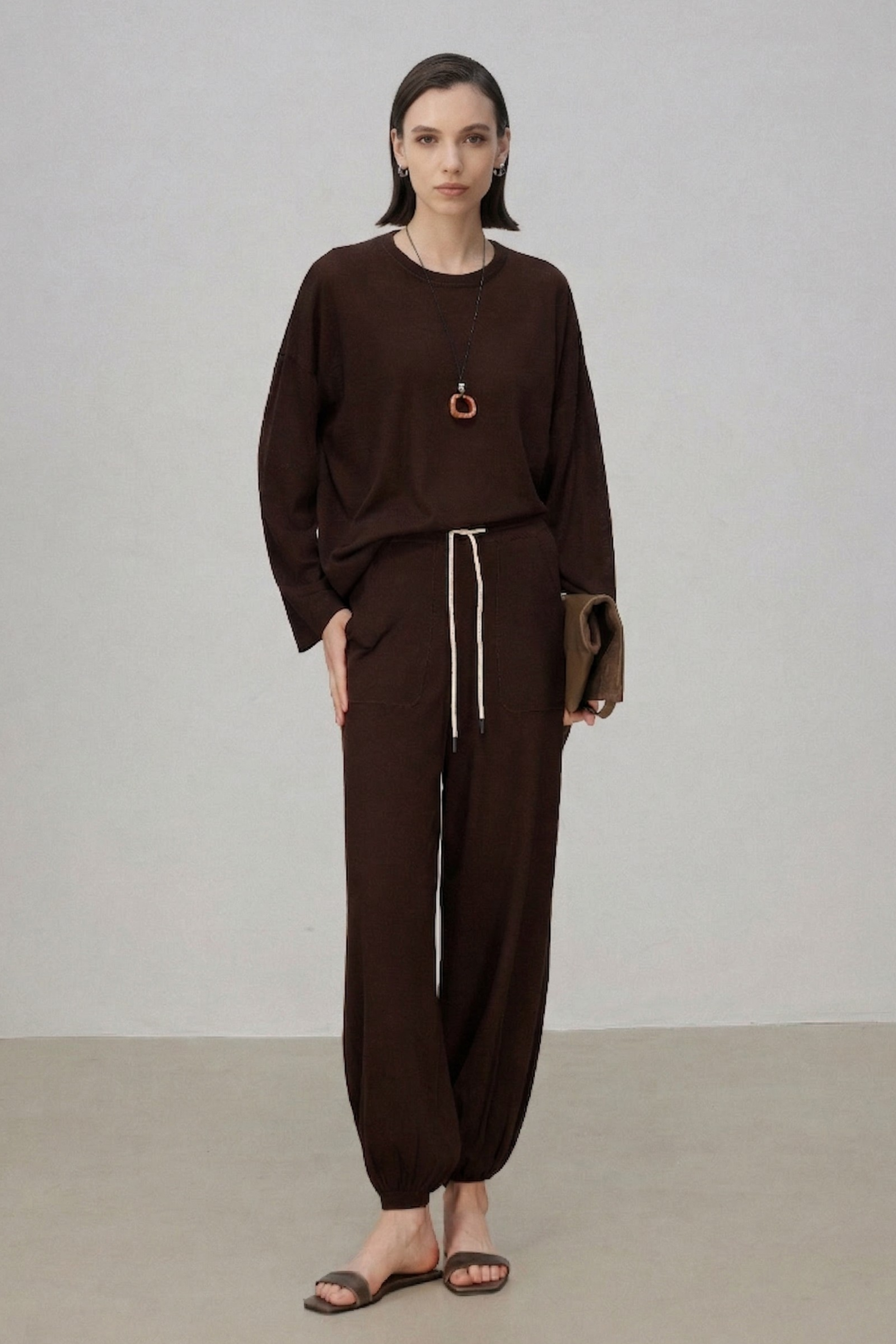 Soft-Touch Wool-Silk Blend Knit Barrel Pants