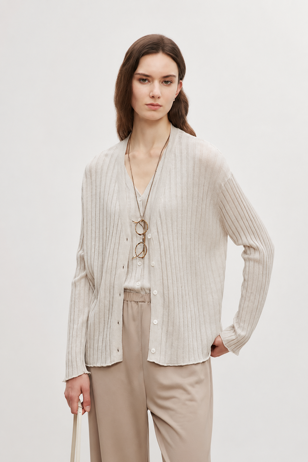 Vertical Texture Wool-Linen Blend Cardigan
