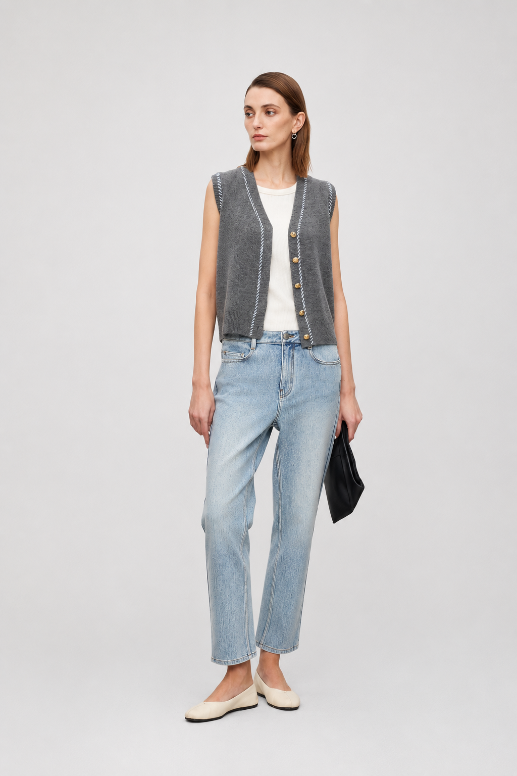 Contrast Stitch Wool Knit Vest