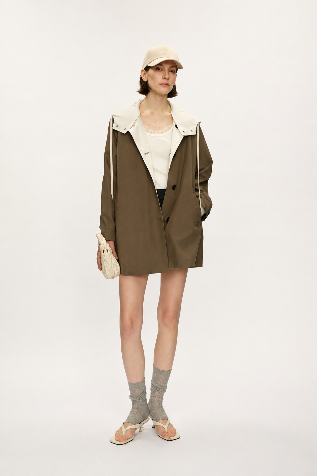 Cotton Blend Reversible Hooded Trench Coat