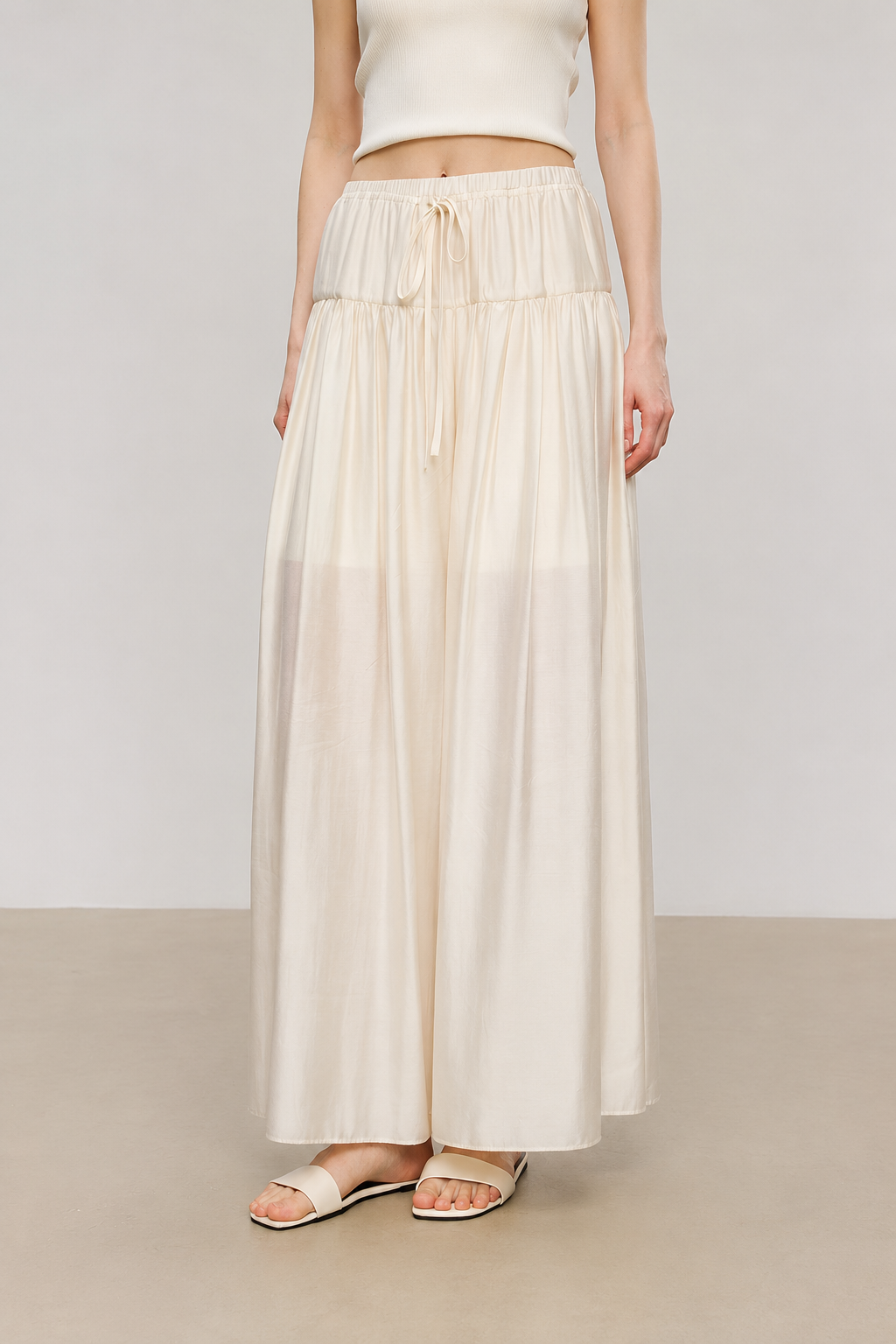 Gathered Wide-Leg Pants