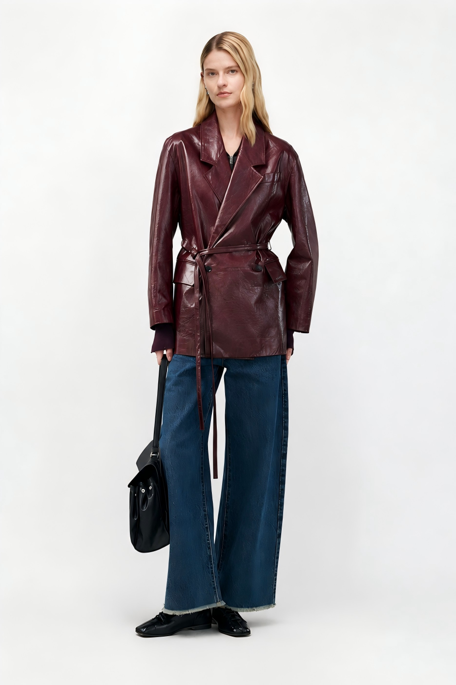 Hand-Waxed Lambskin Belted Leather Blazer