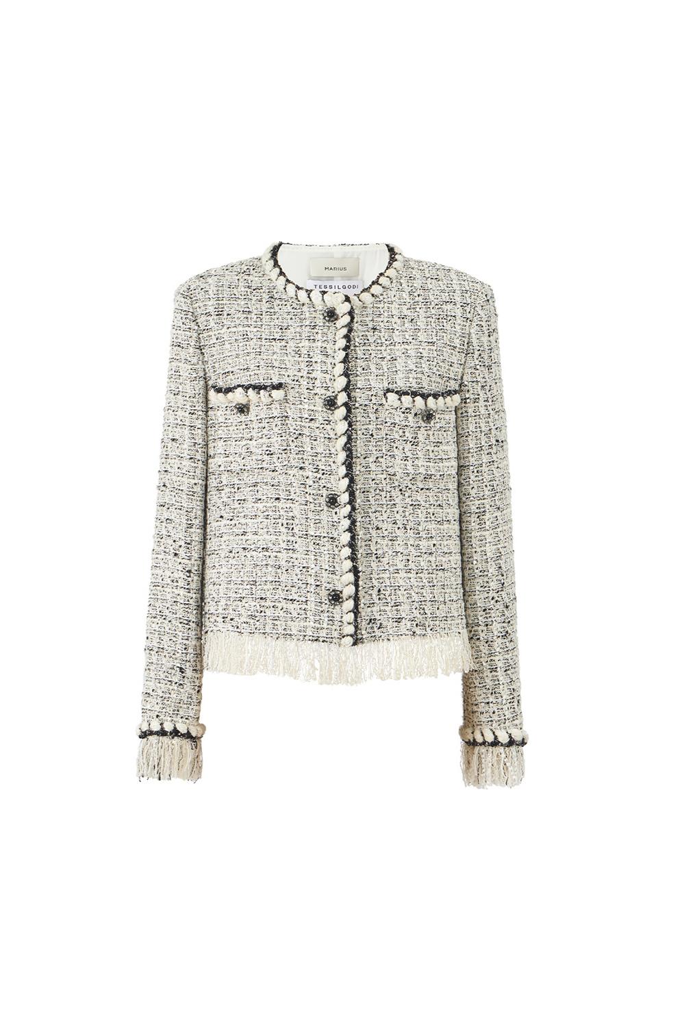 Refined Tweed Jacket with Fringe Trim