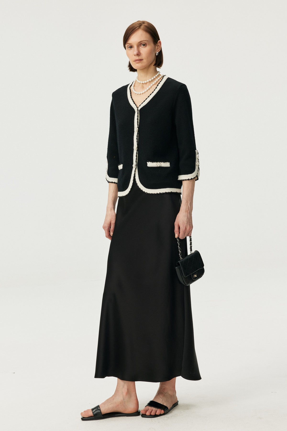 Wool-Cashmere Contrast Trim Cardigan