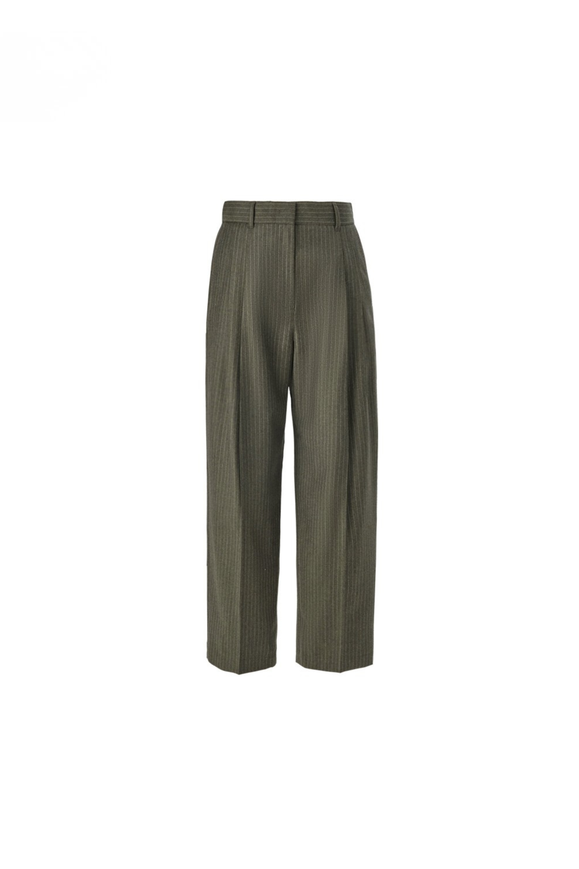 Classic Cropped Wool Cigarette Pleated Pants