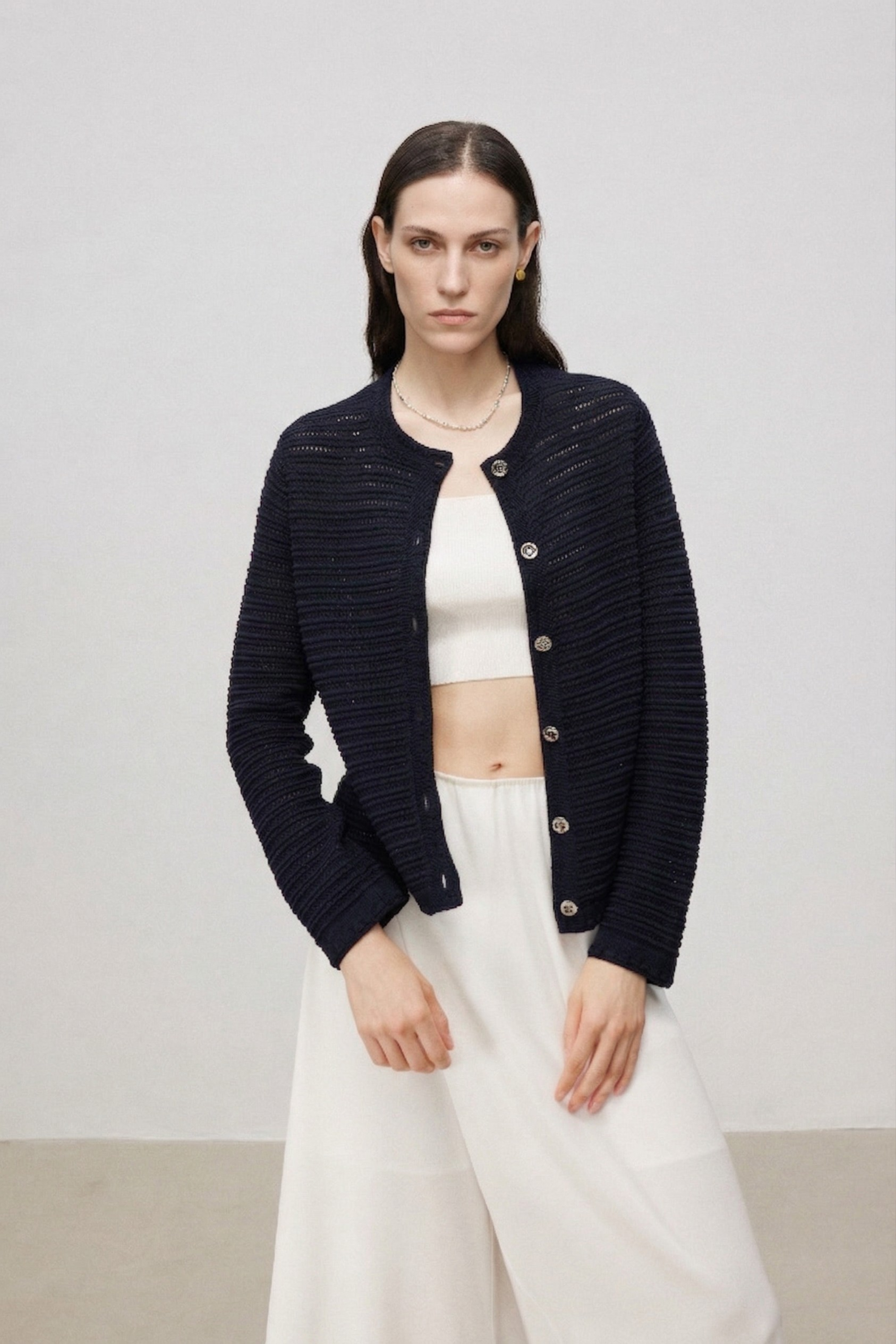 Lightweight Textured Cotton Knit Cardigan