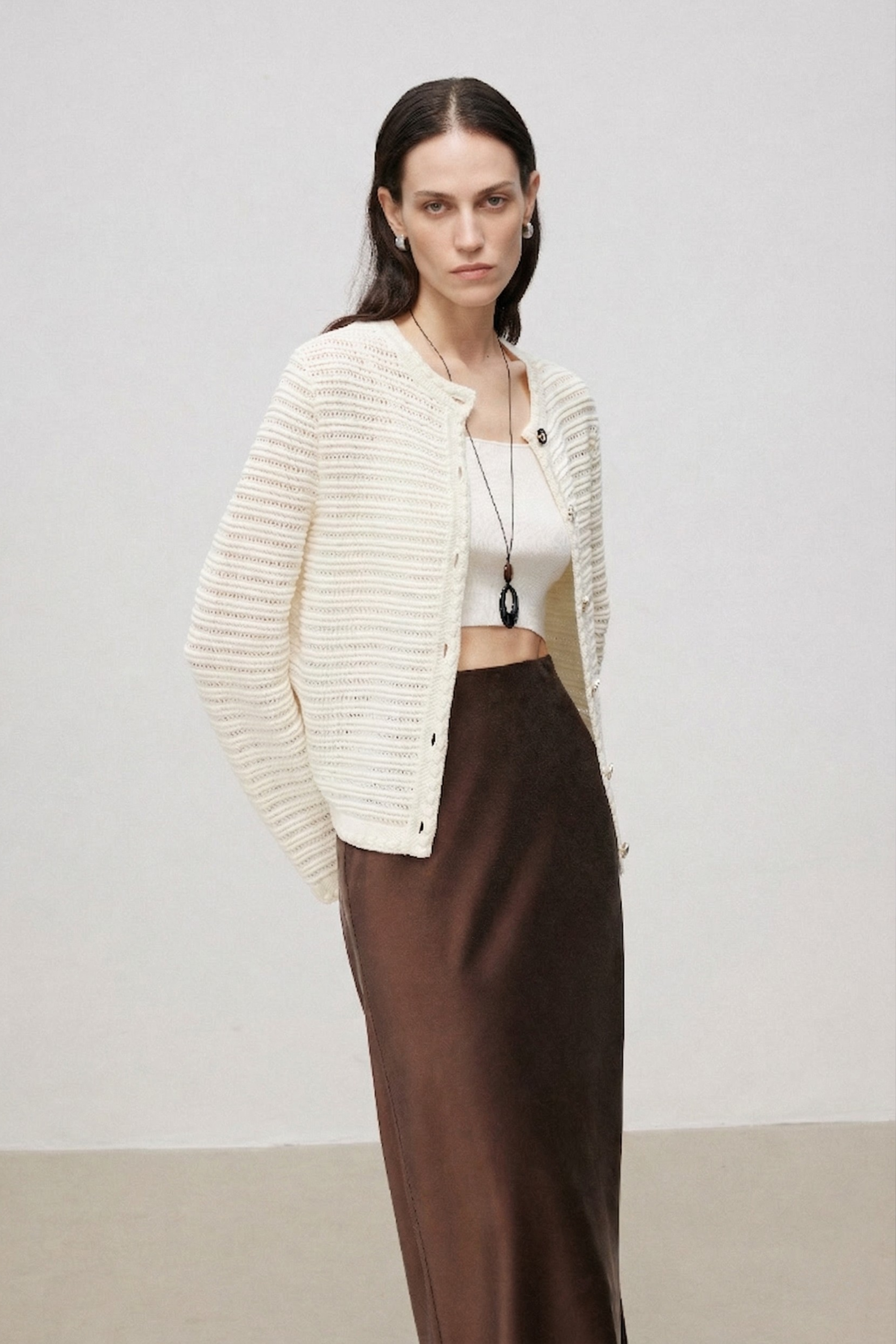Lightweight Textured Cotton Knit Cardigan