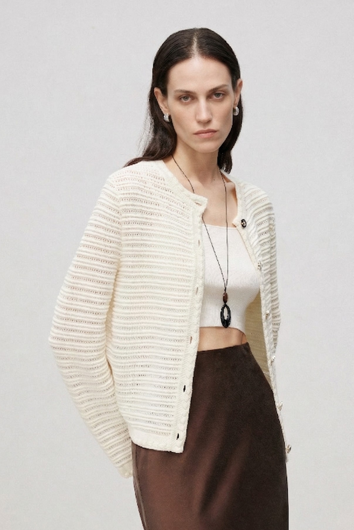 Lightweight Textured Cotton Knit Cardigan