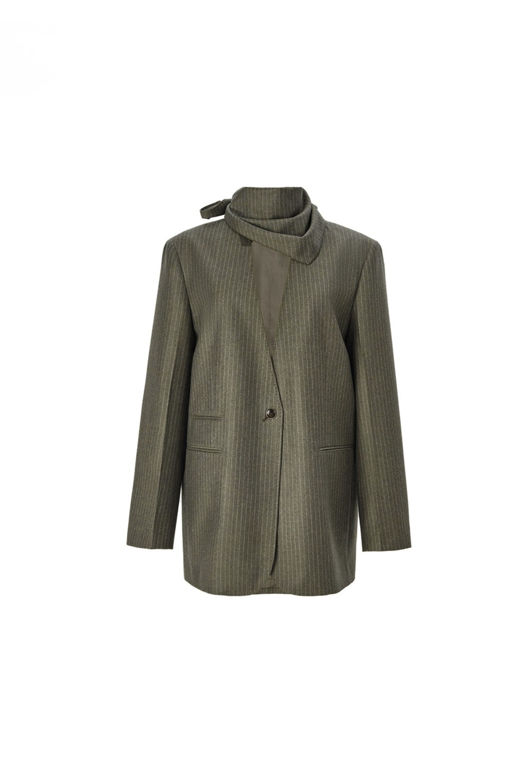 Marzotto Super 110s Merino Wool Collarless Pinstripe Blazer