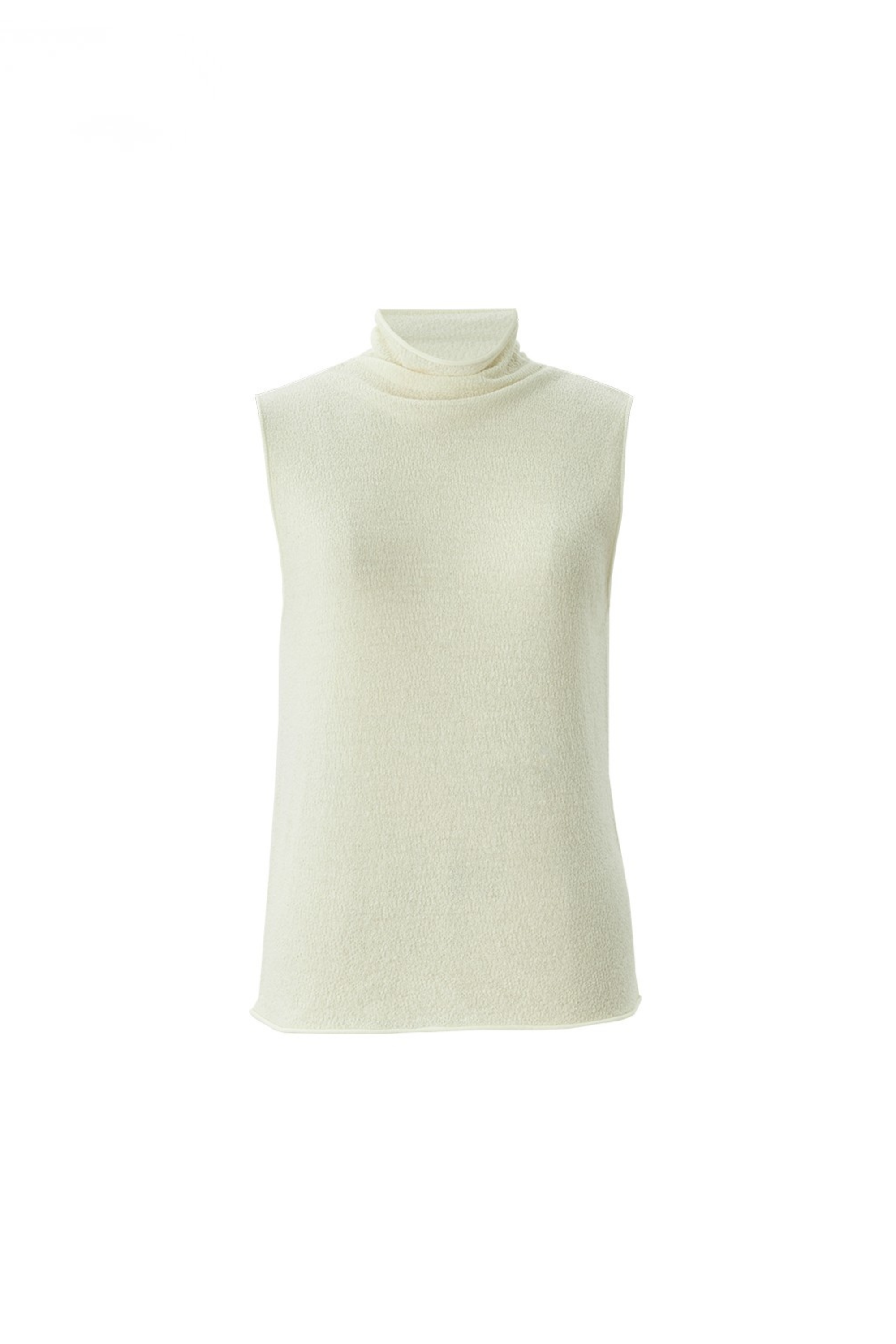 Lightweight Wool-Triacetate Sleeveless Turtleneck Knit Top
