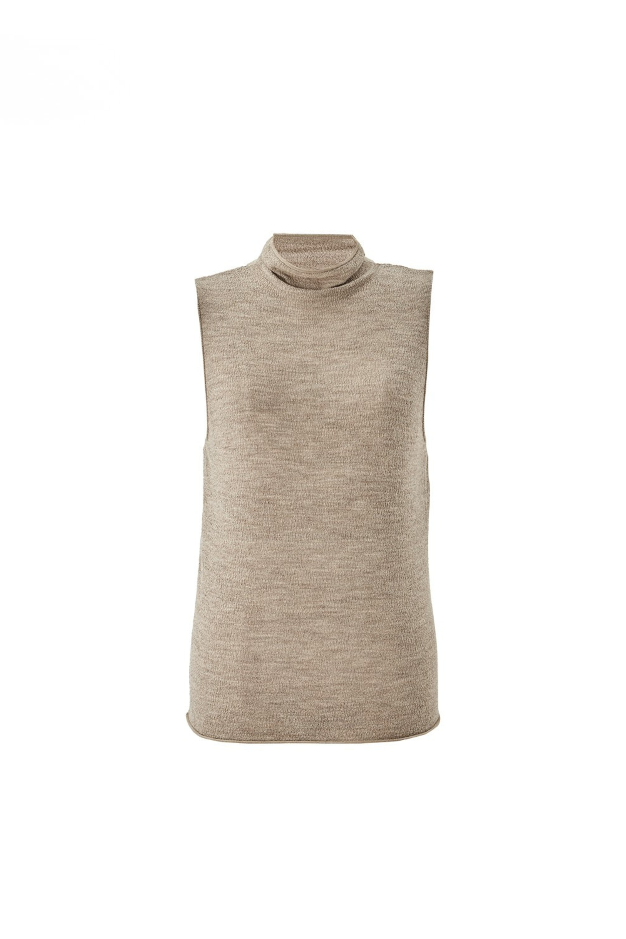 Lightweight Wool-Triacetate Sleeveless Turtleneck Knit Top