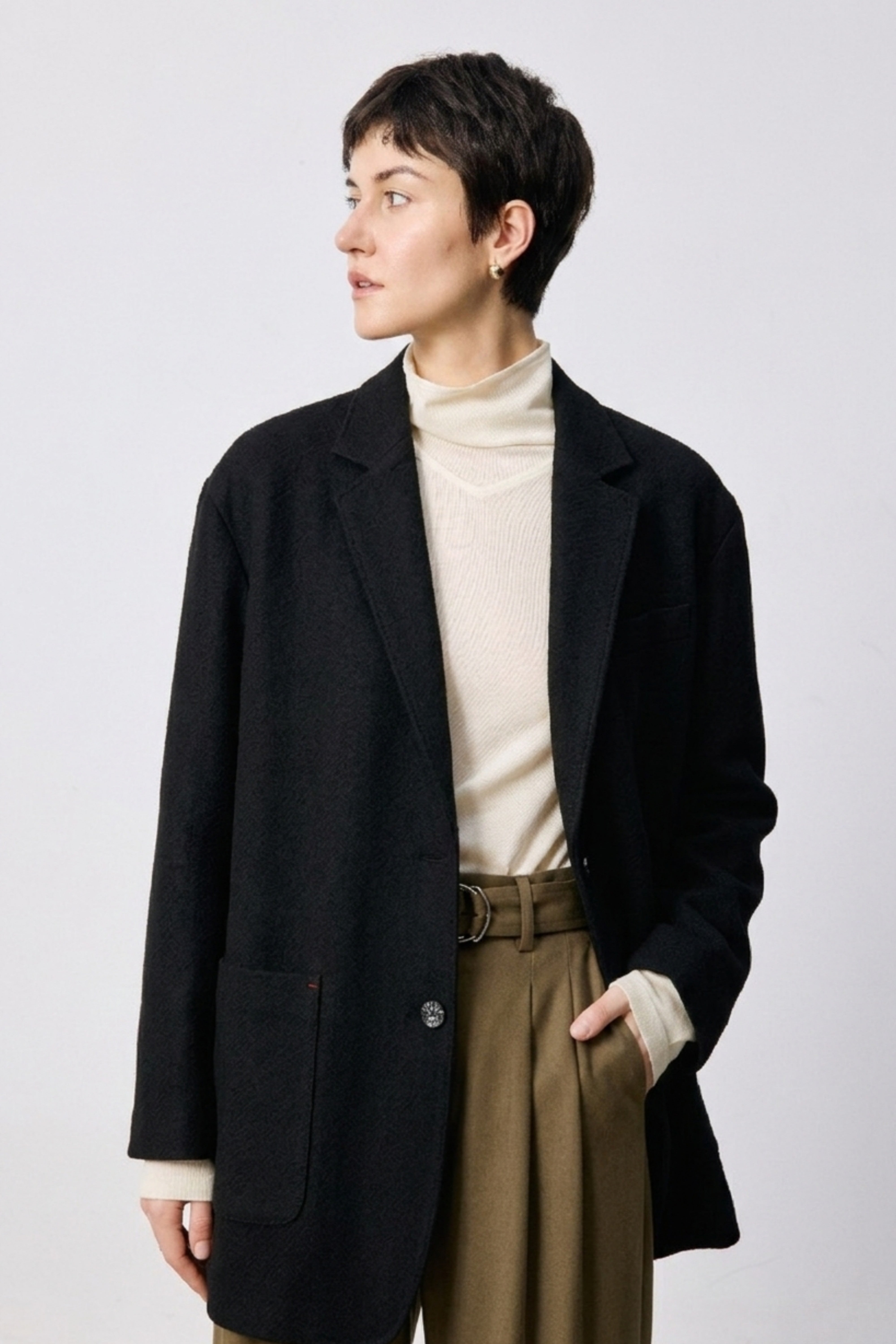One-Button Relaxed Fit Wool Blazer