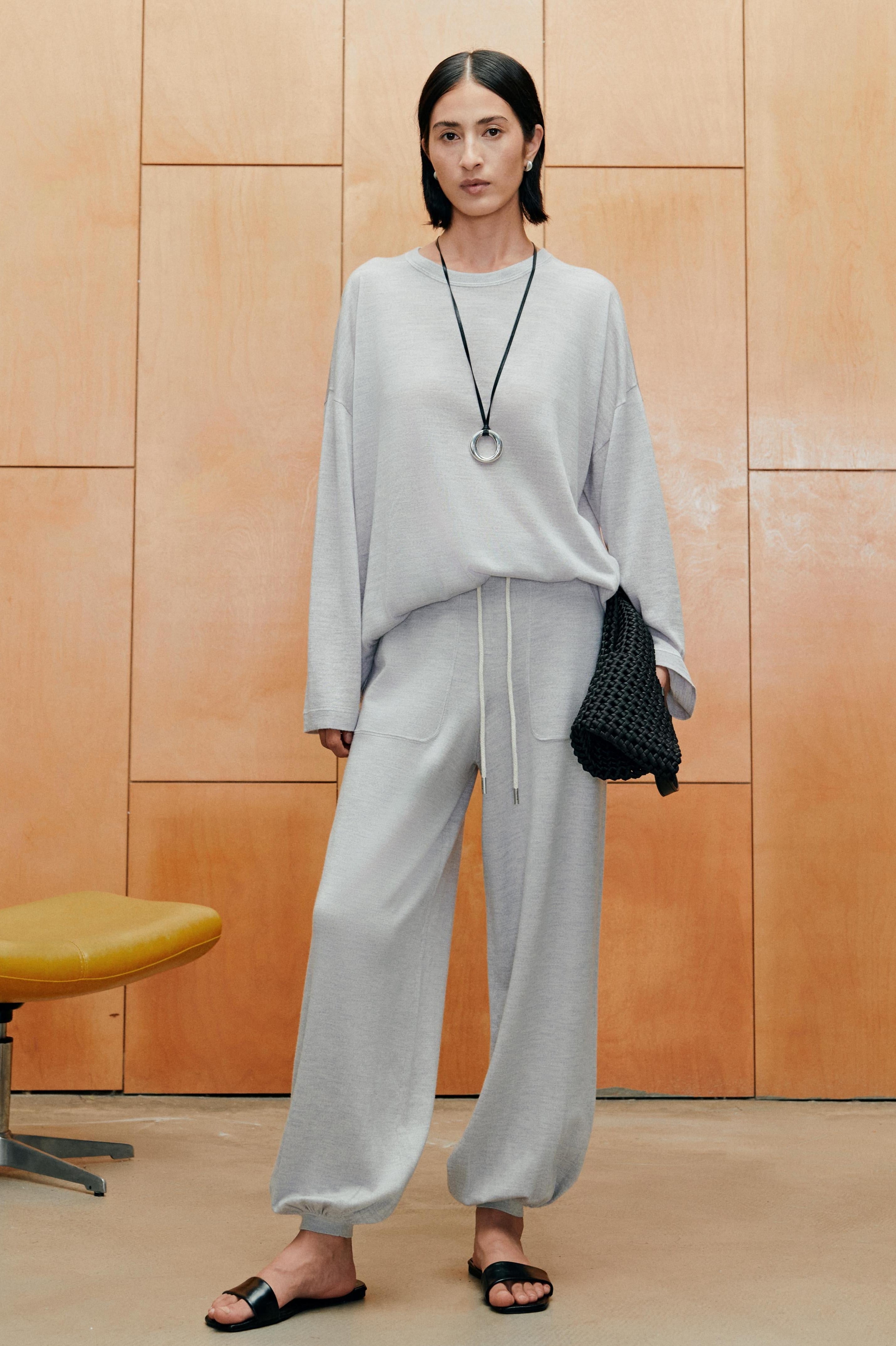 Soft-Touch Wool-Silk Blend Knit Barrel Pants
