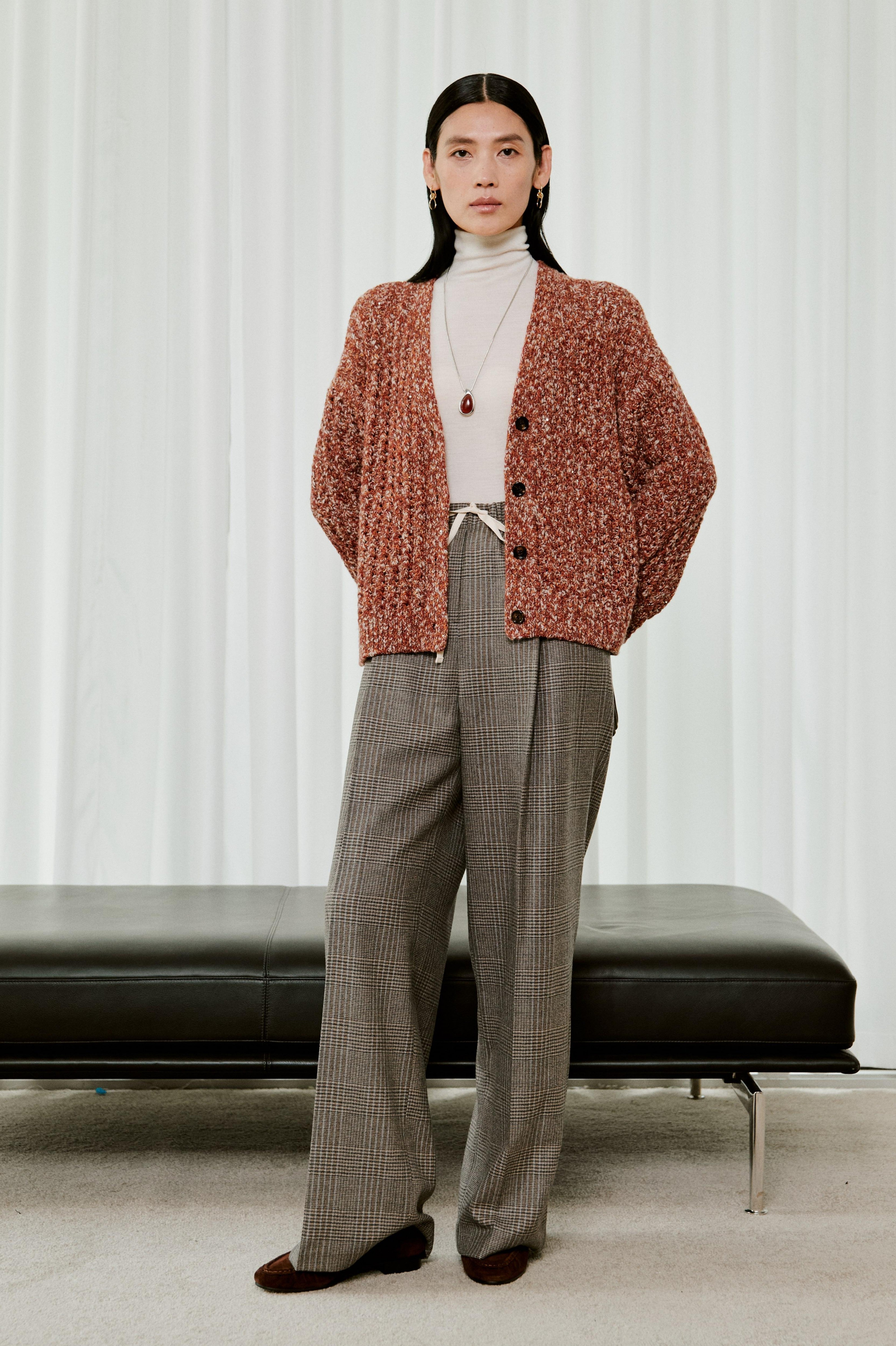 Elastic-Waist Checked Wool Drawstring Wide-Leg Pants