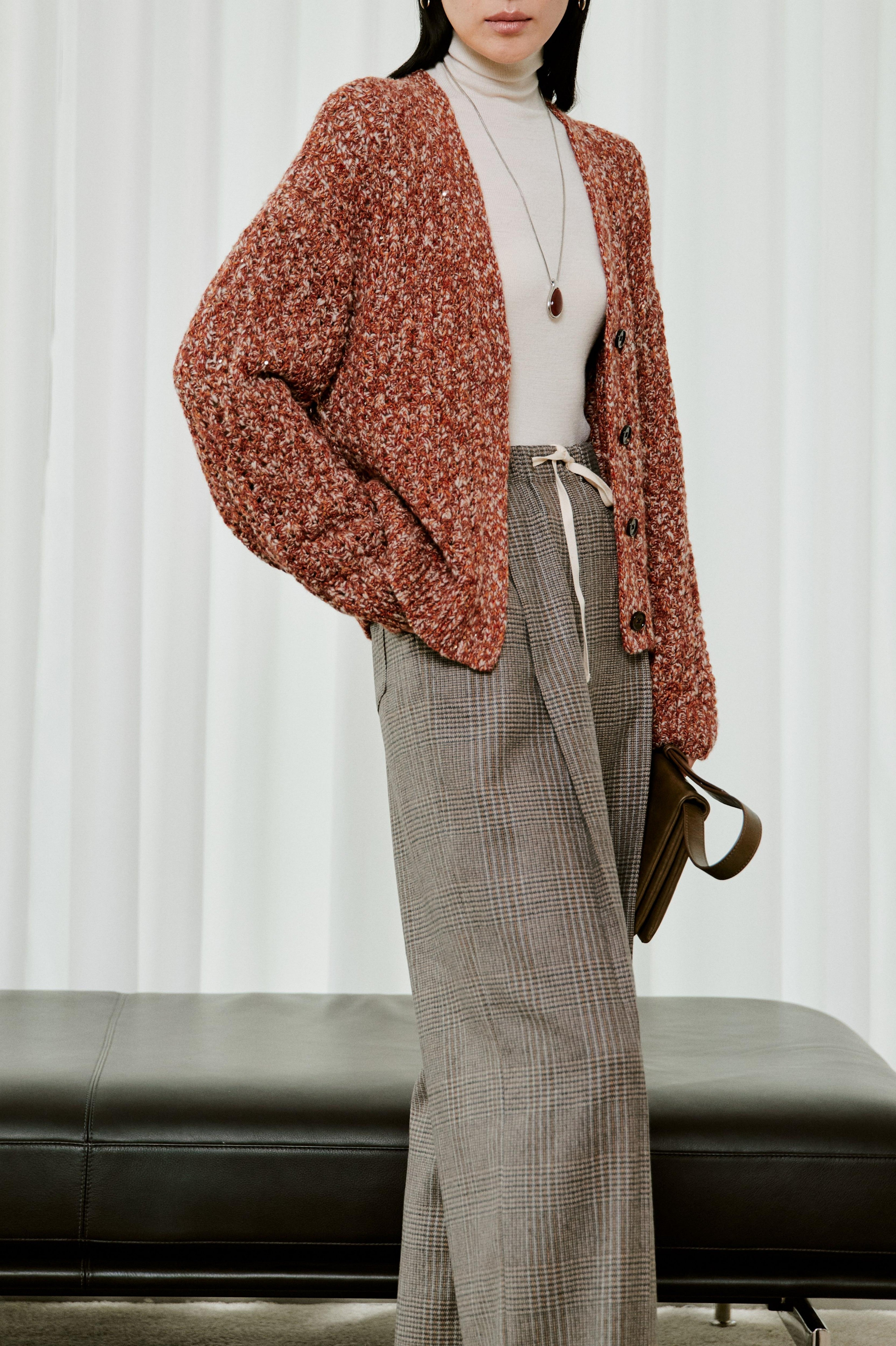 Elastic-Waist Checked Wool Drawstring Wide-Leg Pants