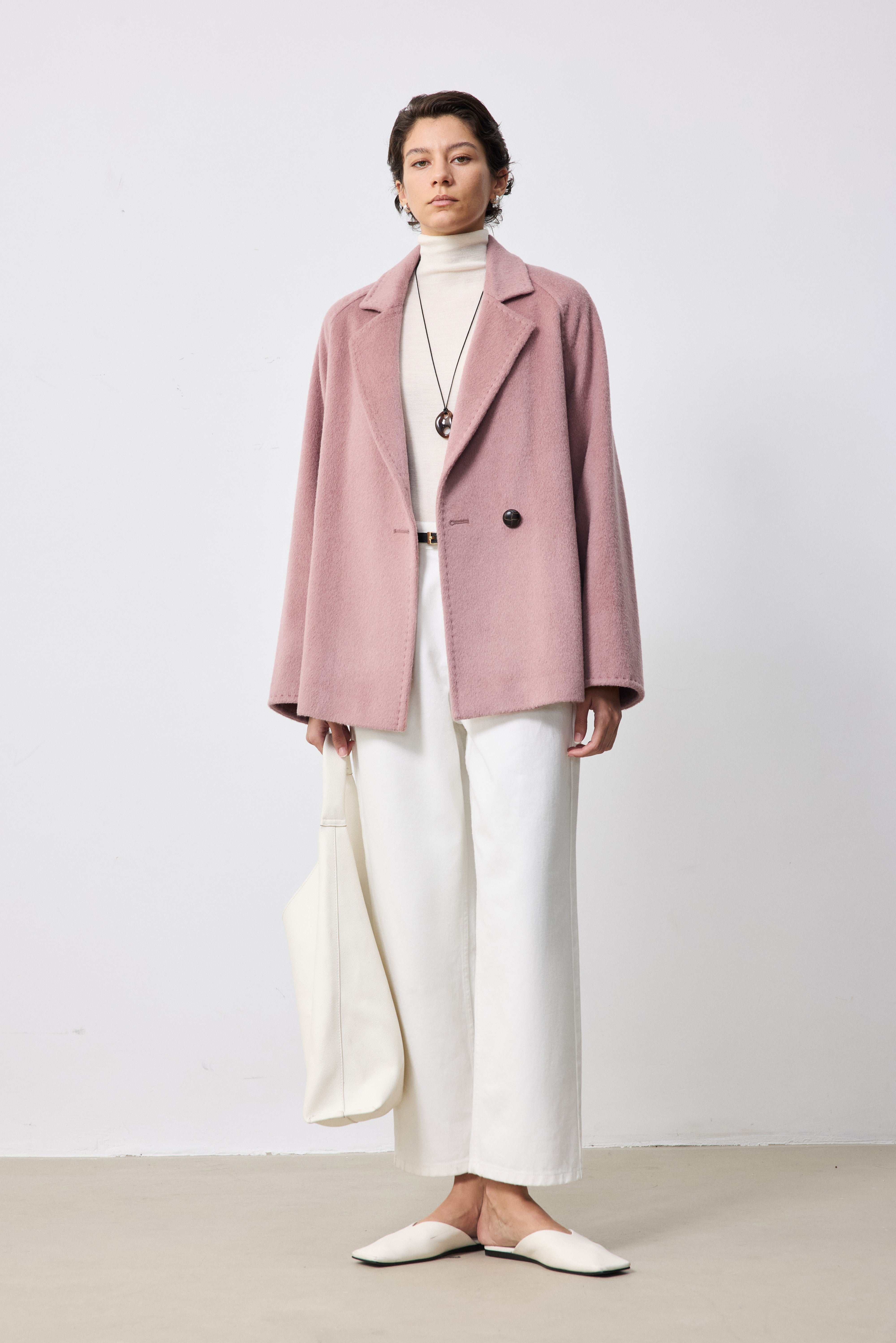 One-Button Alpaca-Mohair Wool-Blend Coat