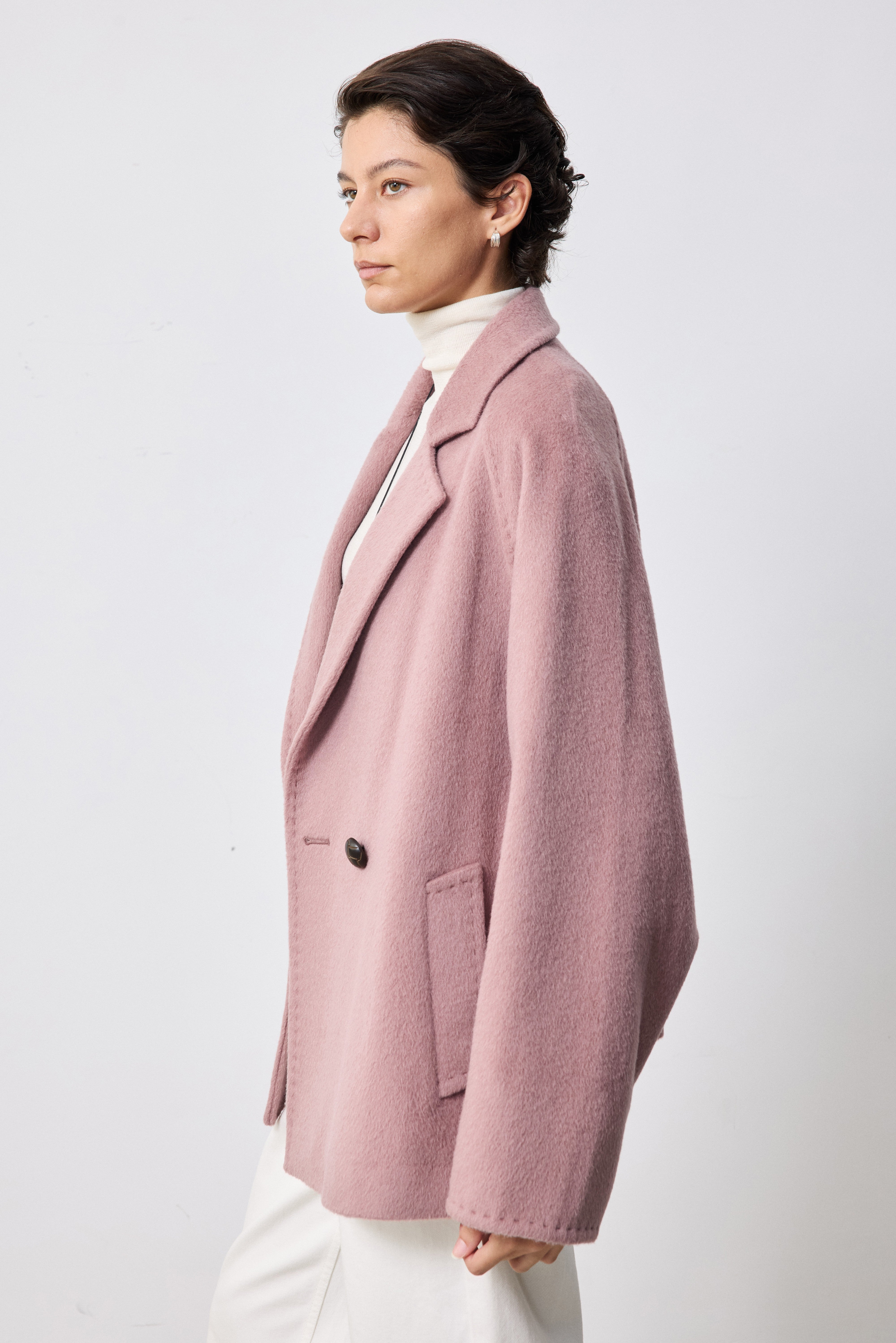 One-Button Alpaca-Mohair Wool-Blend Coat