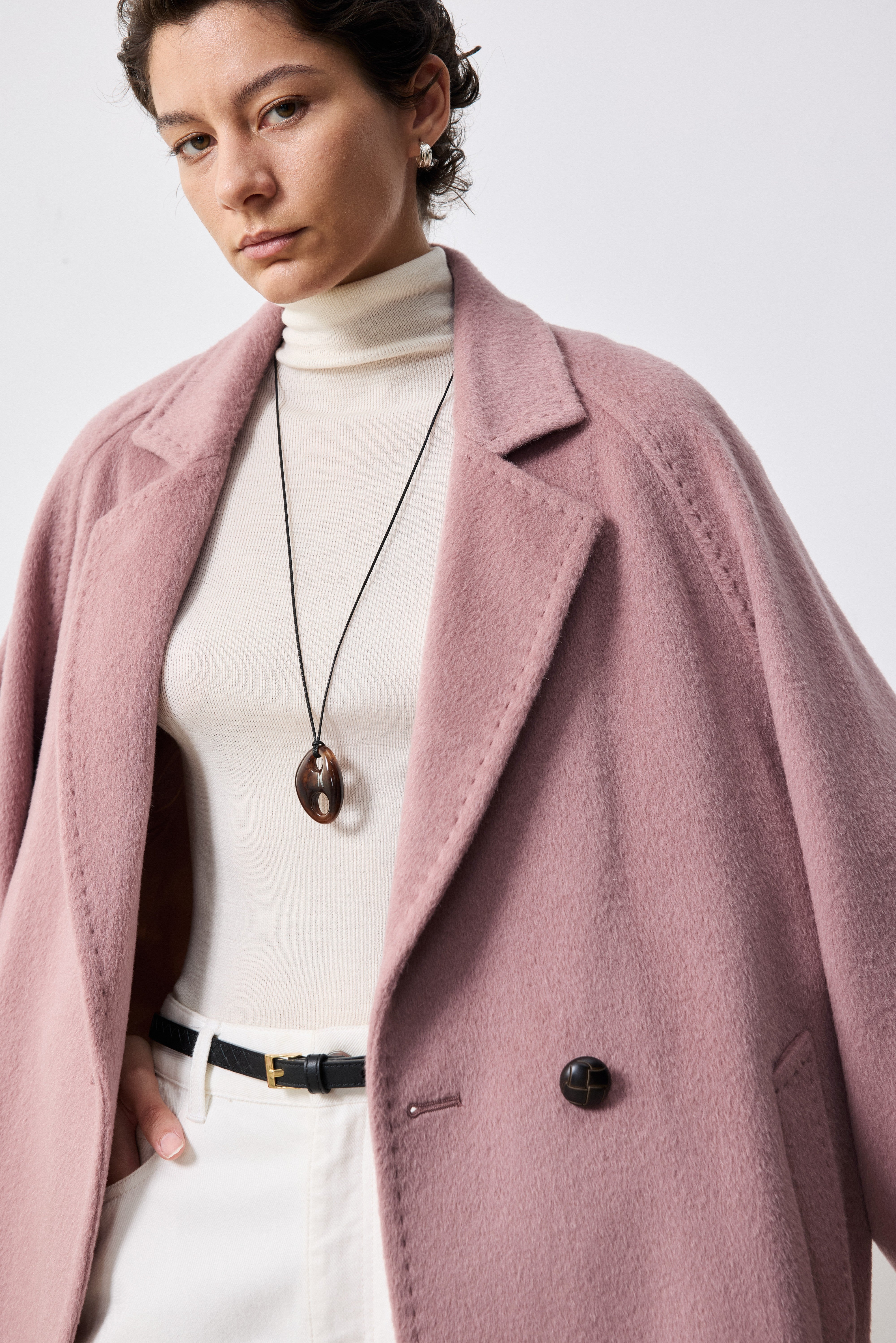 One-Button Alpaca-Mohair Wool-Blend Coat