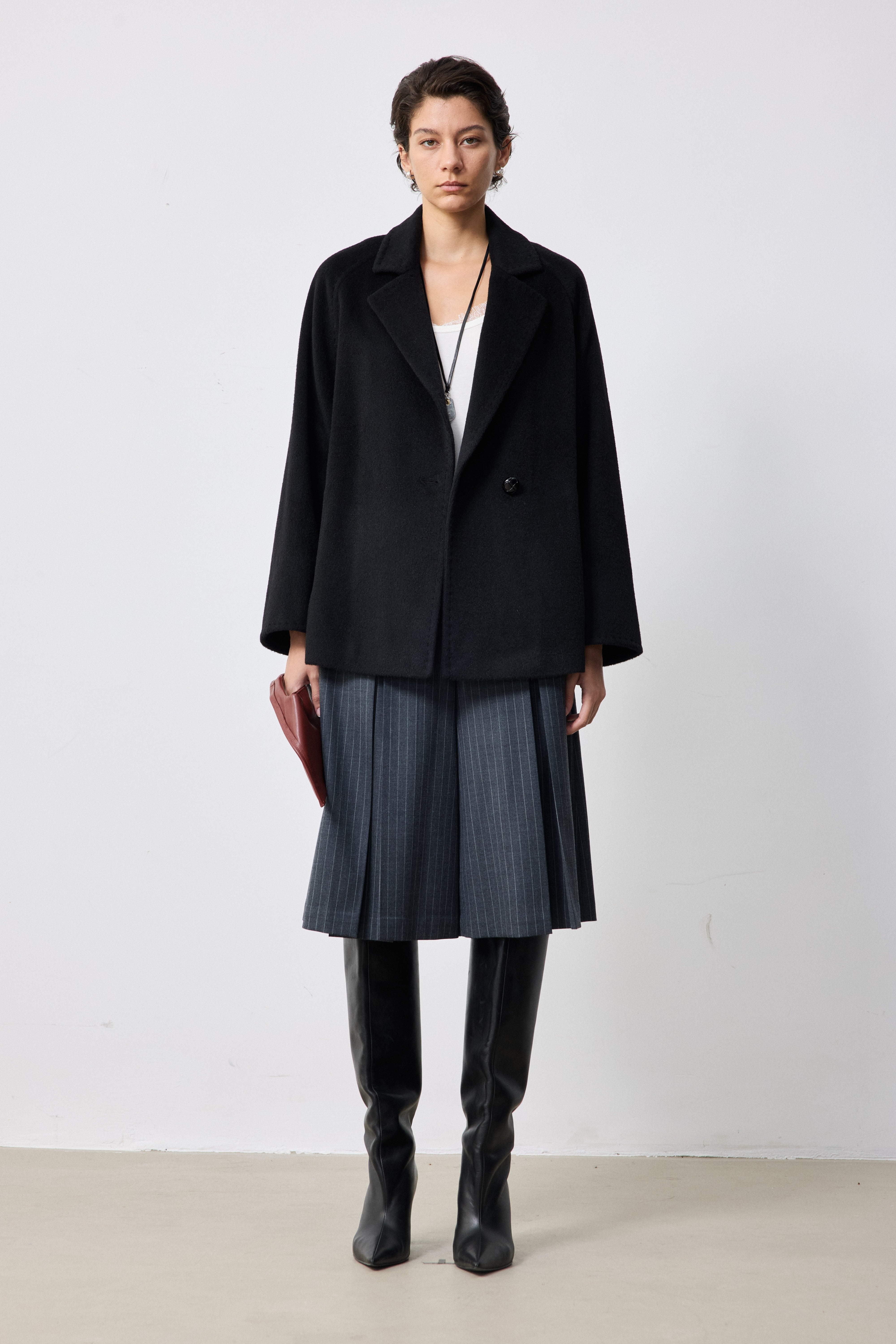 One-Button Alpaca-Mohair Wool-Blend Coat