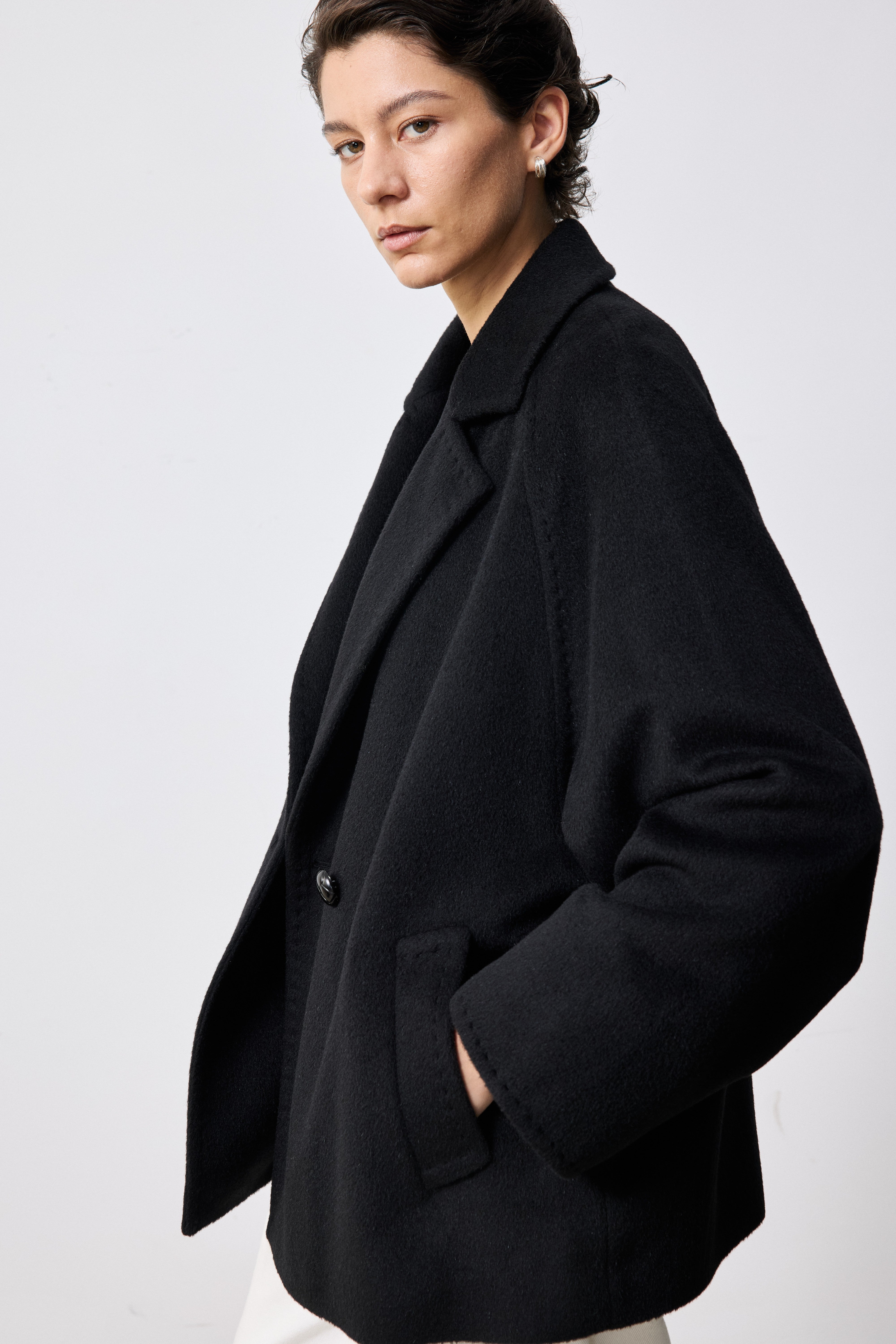 One-Button Alpaca-Mohair Wool-Blend Coat