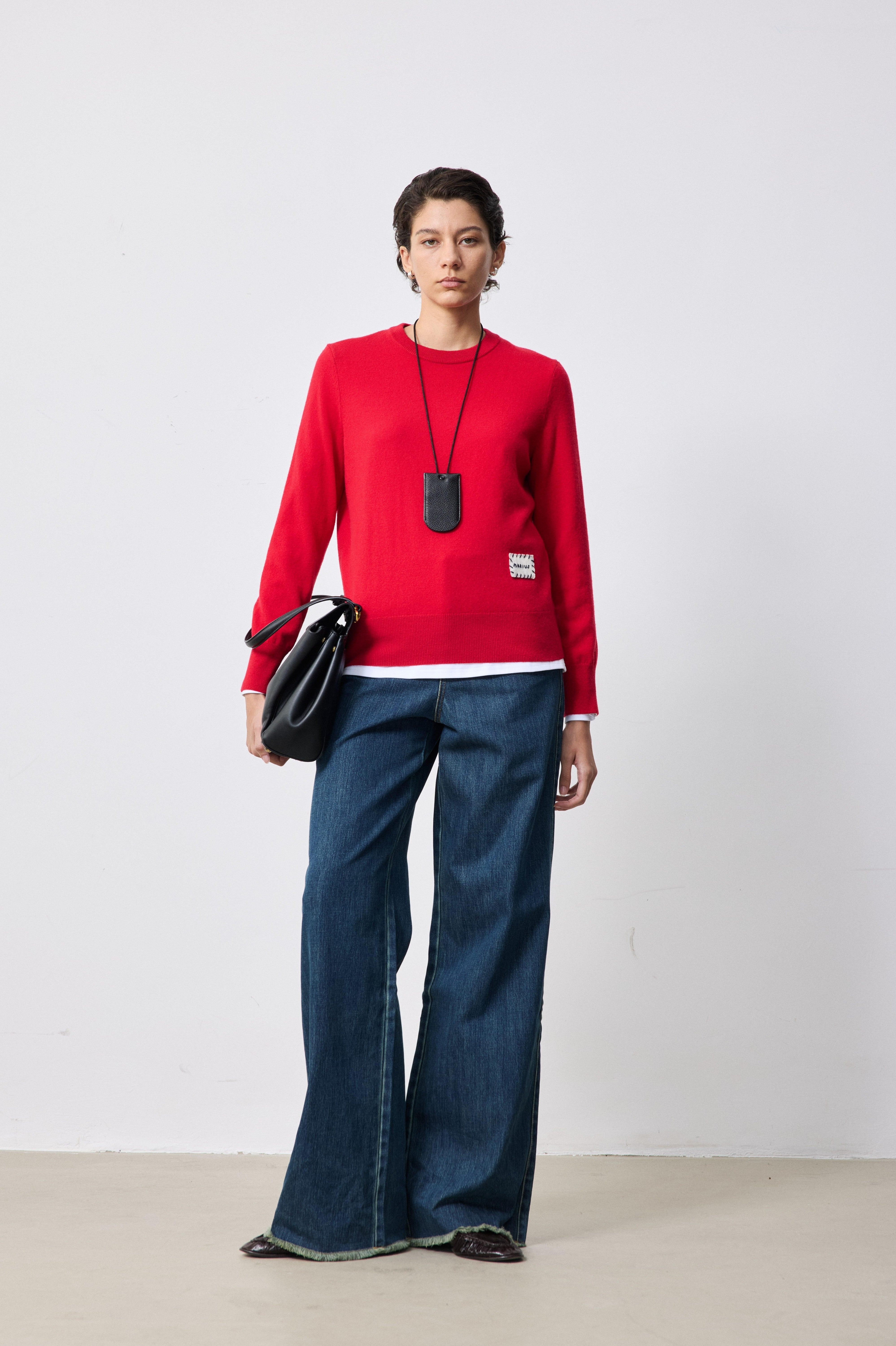 Wool-Cashmere Blend Crewneck Knit Sweater
