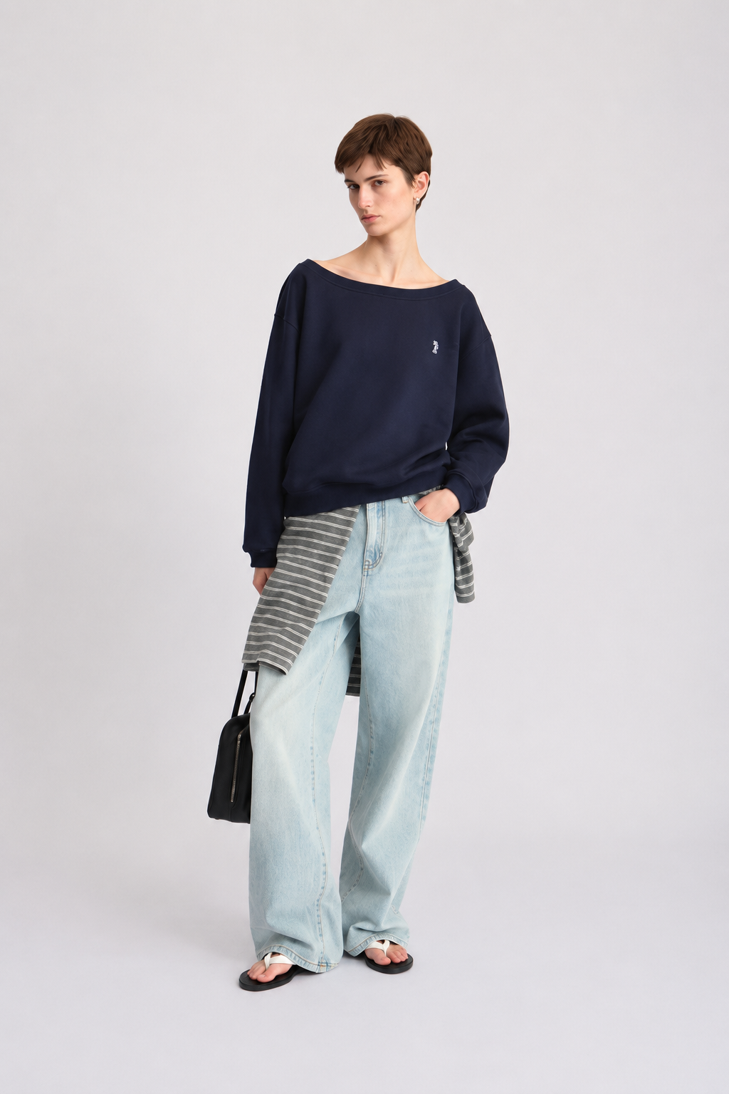 Wide-Round Neck Cotton Sweatshirt