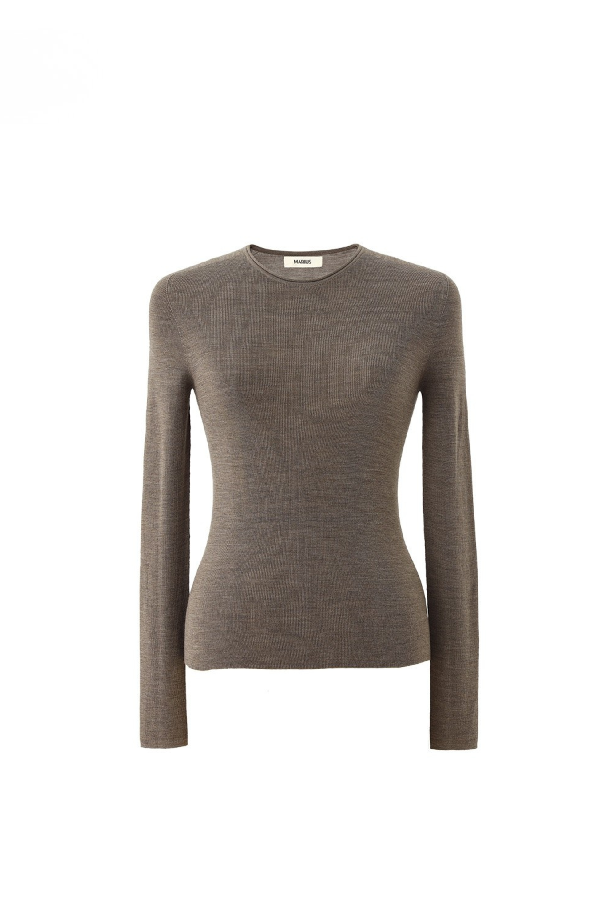 German-Spun Seamless Fine Merino Wool Crewneck Knit Top