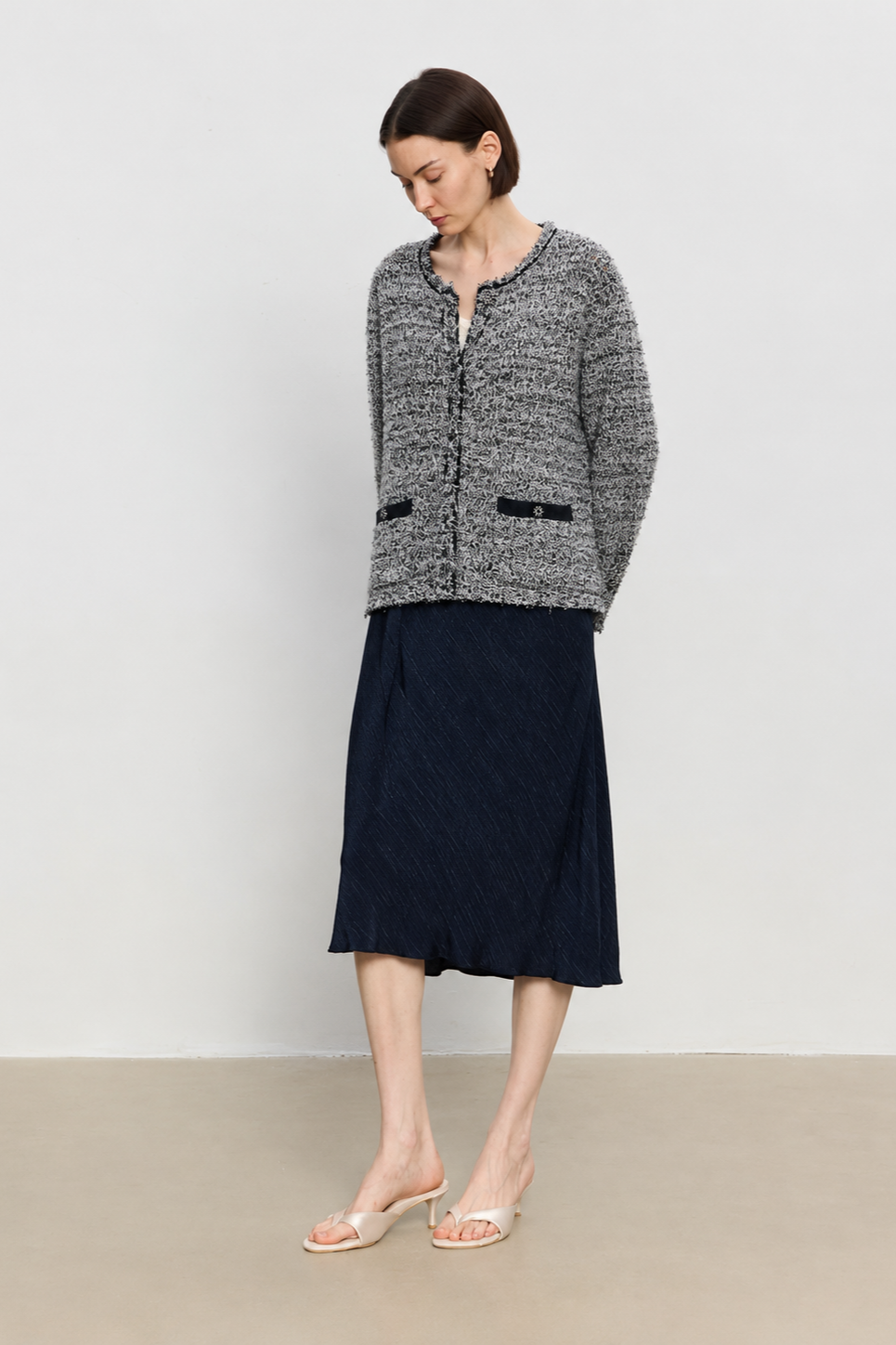 Wool-Cashmere Blend Fringed Bouclé Knit Cardigan