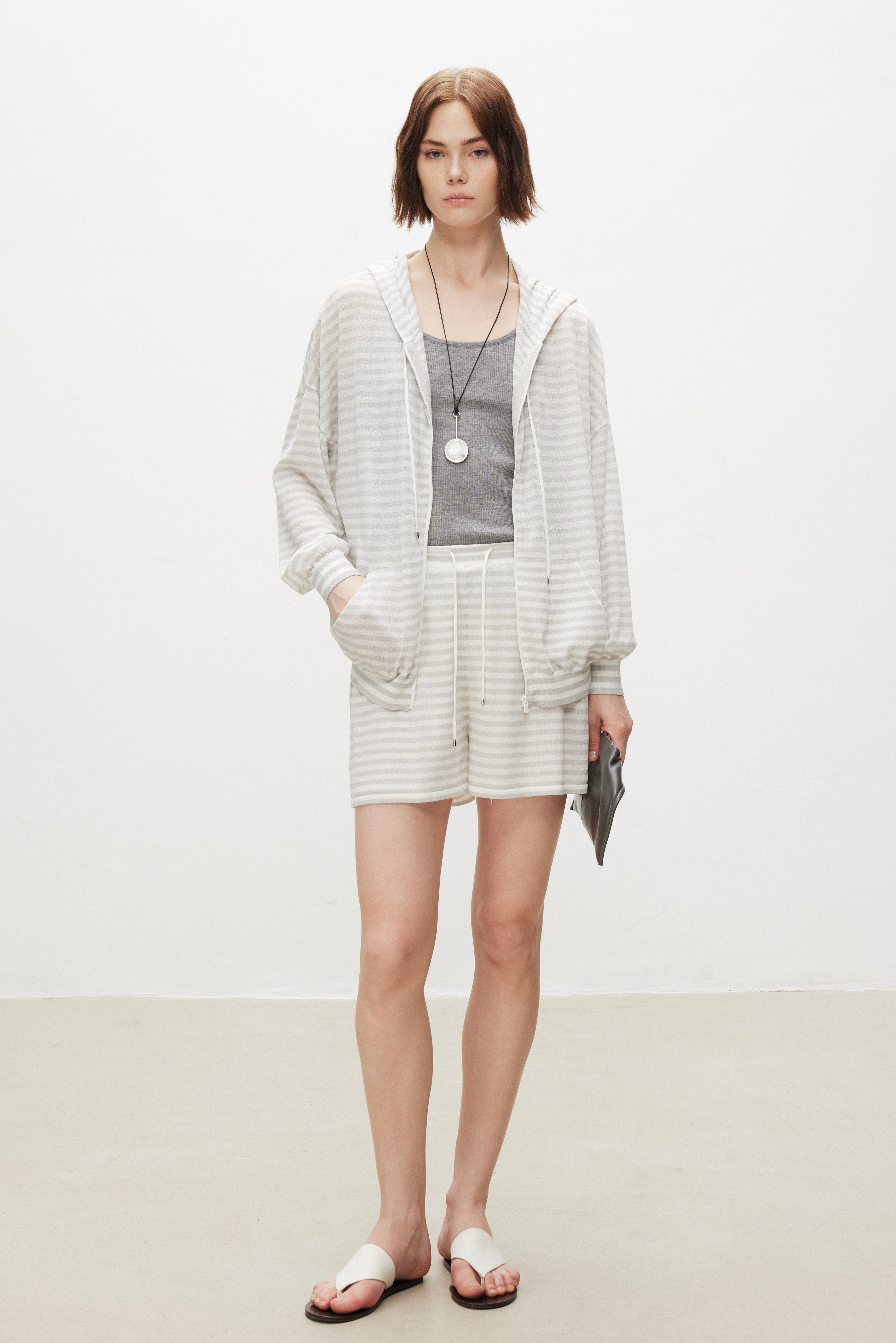 Striped Cotton Blend Knit Hoodie