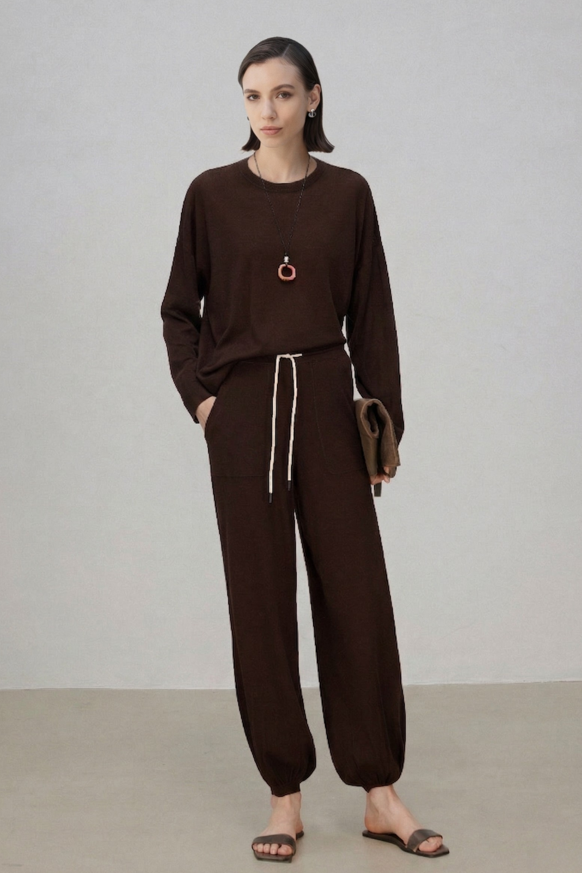 Soft-Touch Wool-Silk Blend Knit Barrel Pants
