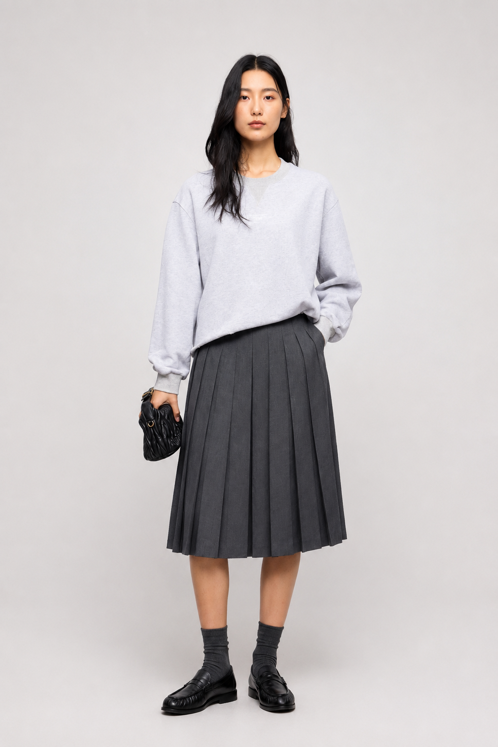 Tailored Pleated Wool Skirt with Belt