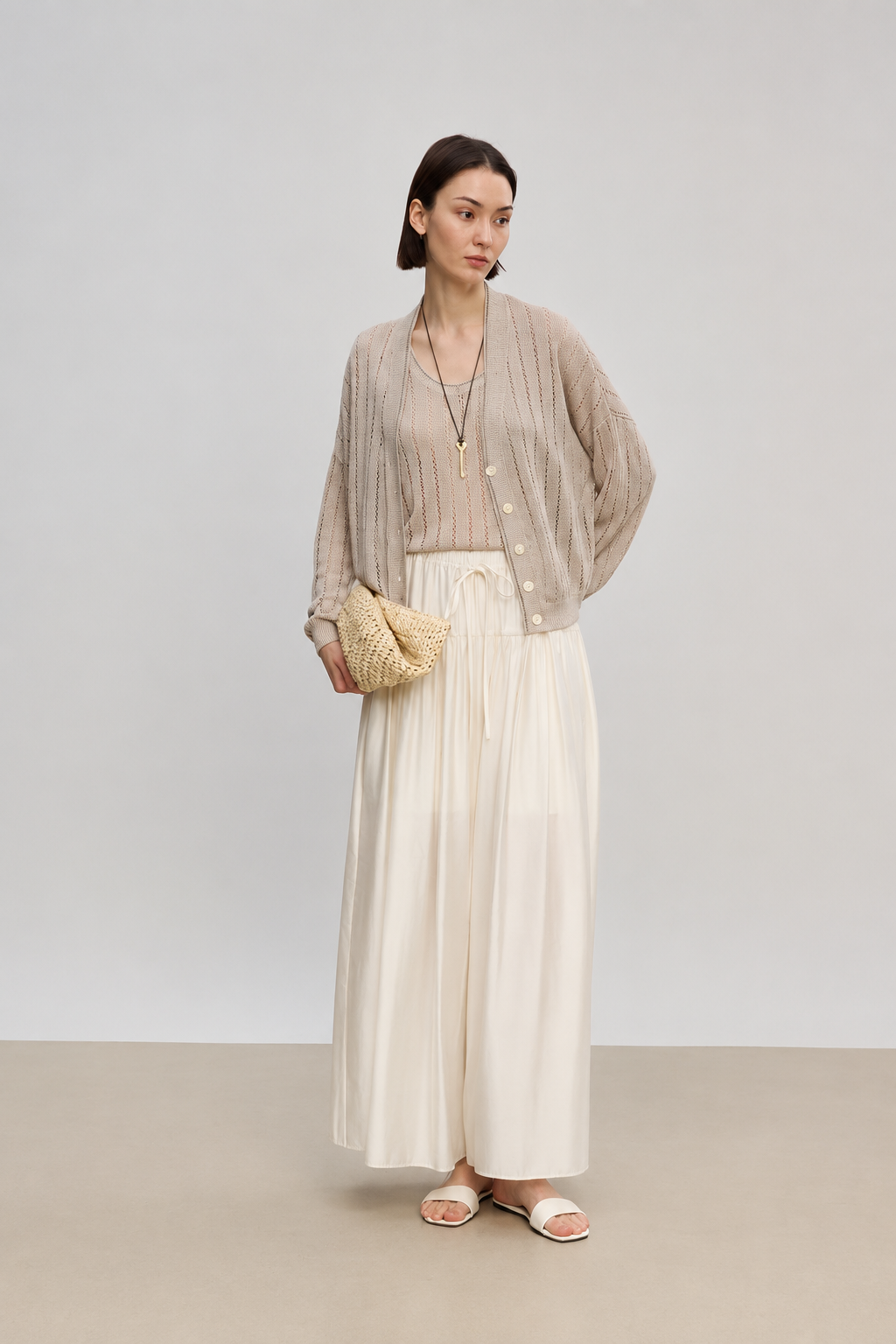 Gathered Wide-Leg Pants