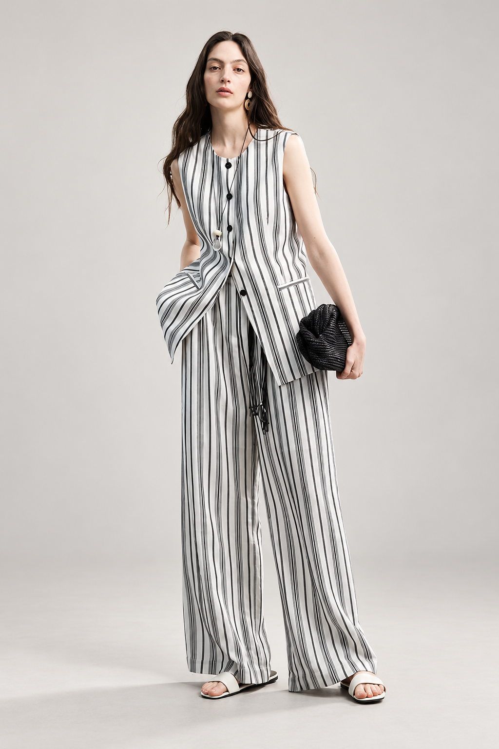 Tailored Striped Linen Blend Vest