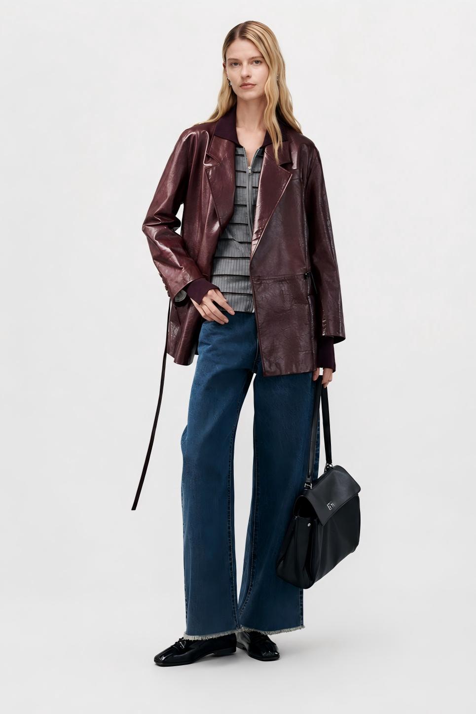 Hand-Waxed Lambskin Belted Leather Blazer