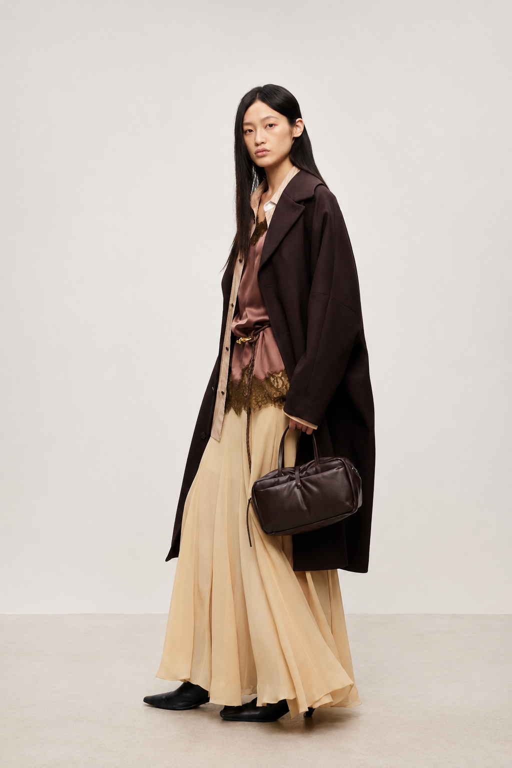 Wool Blend Cocoon Sleeve Tailored Coat