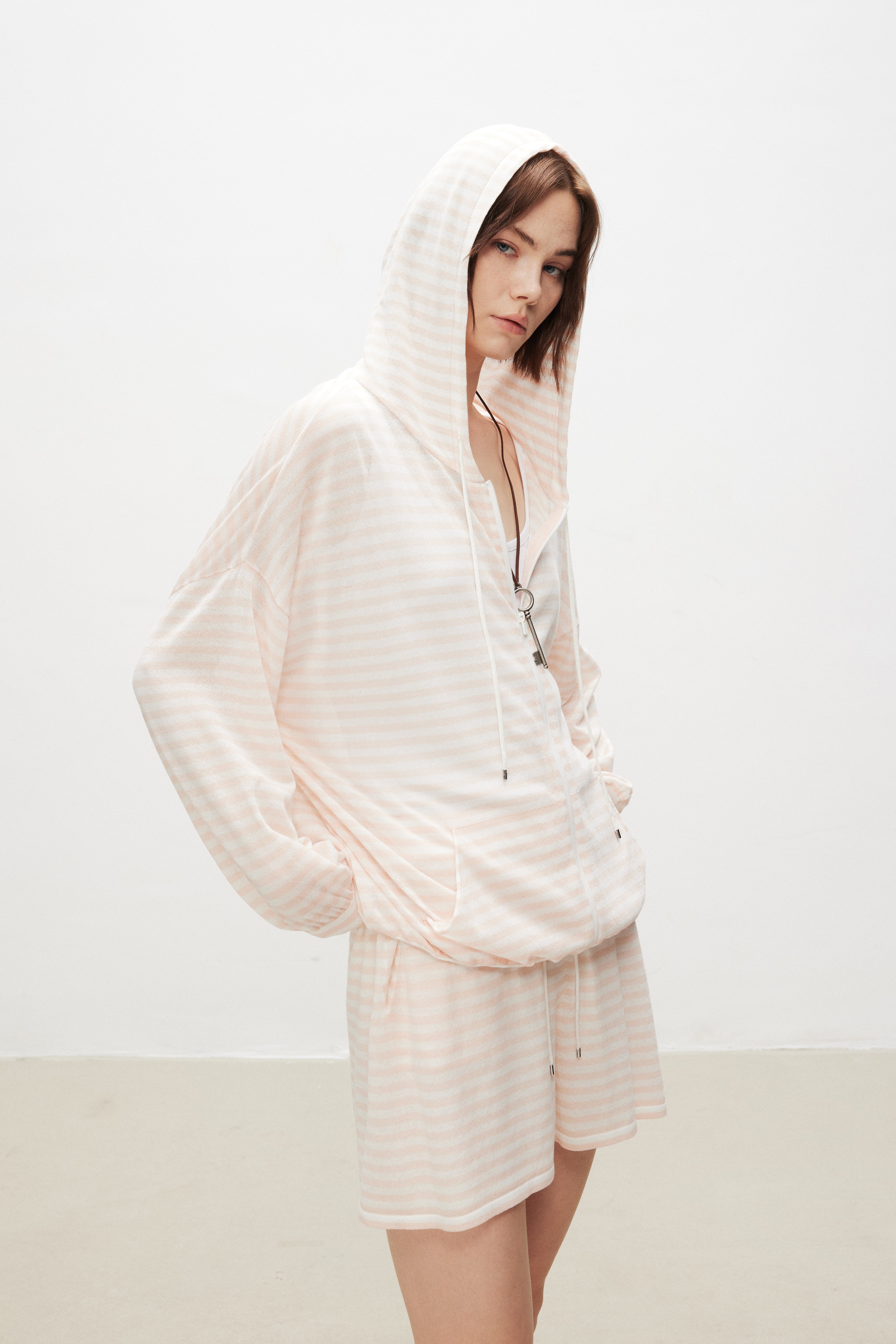 Striped Cotton Blend Knit Shorts