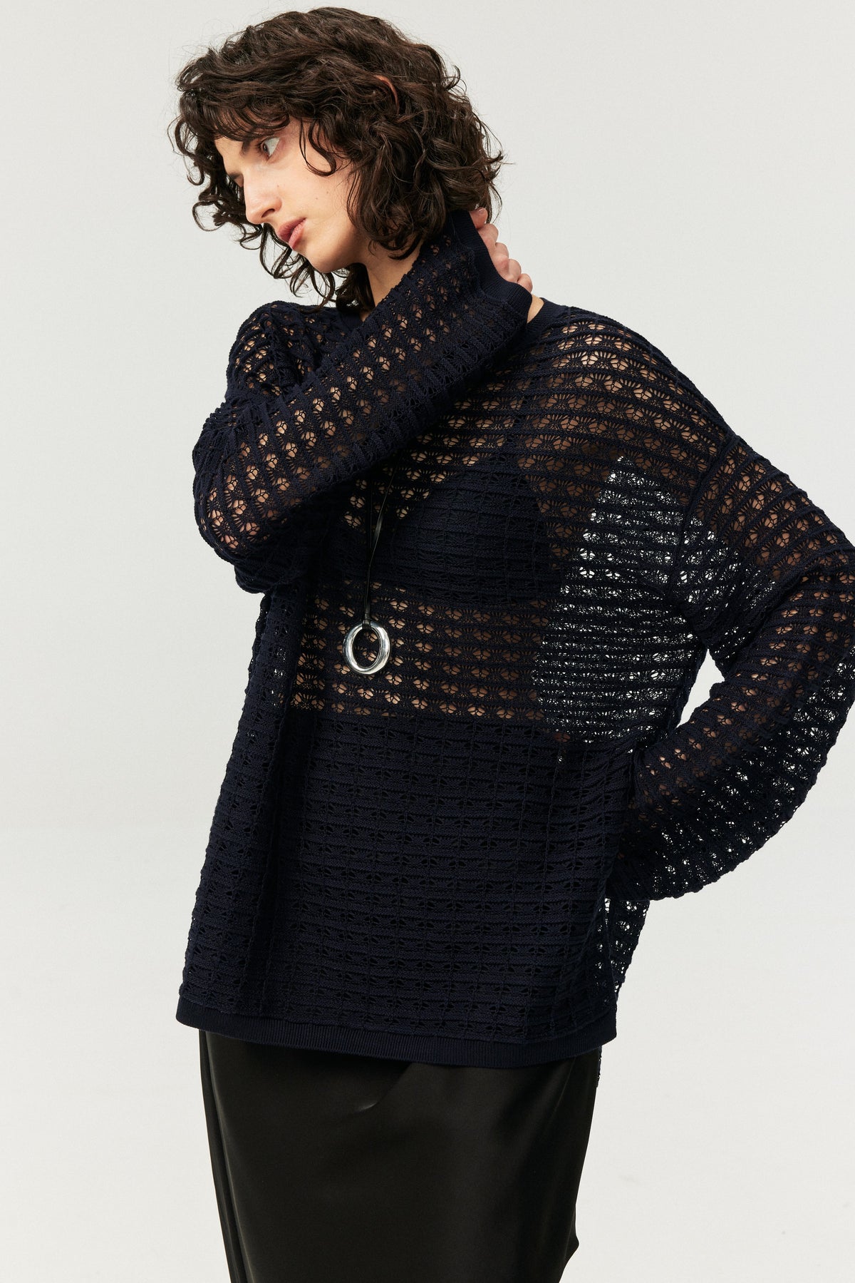 Lyocell-Blend Openwork Knit Top