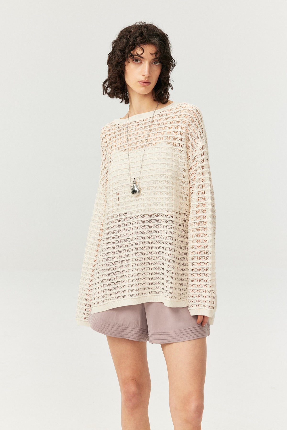 Lyocell-Blend Openwork Knit Top