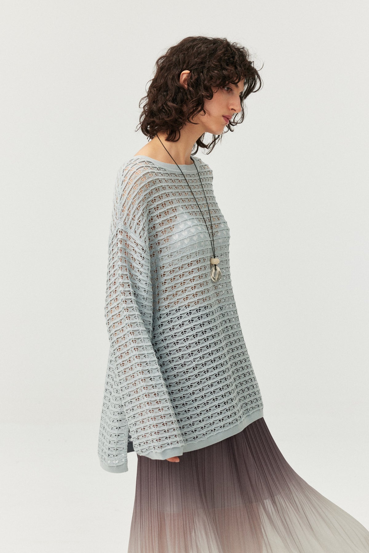 Lyocell-Blend Openwork Knit Top